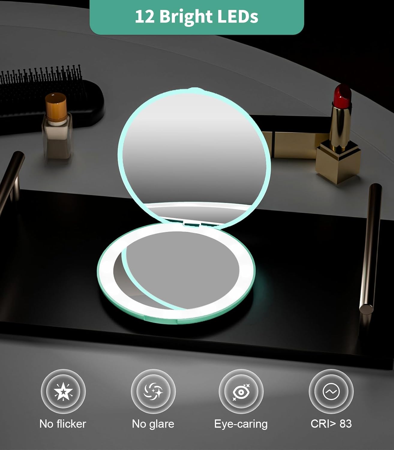 Wobsion LED Travel Makeup Mirror - 10x Magnification