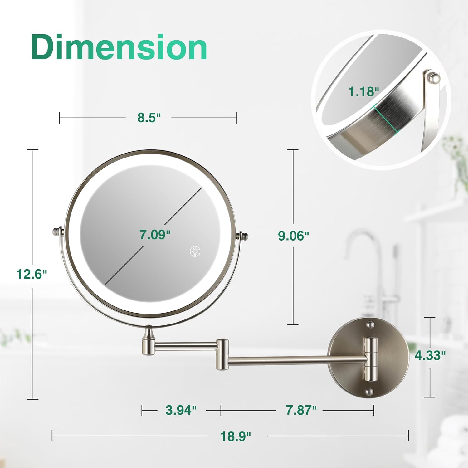 Rechargeable LED Wall-Mounted Makeup Mirror