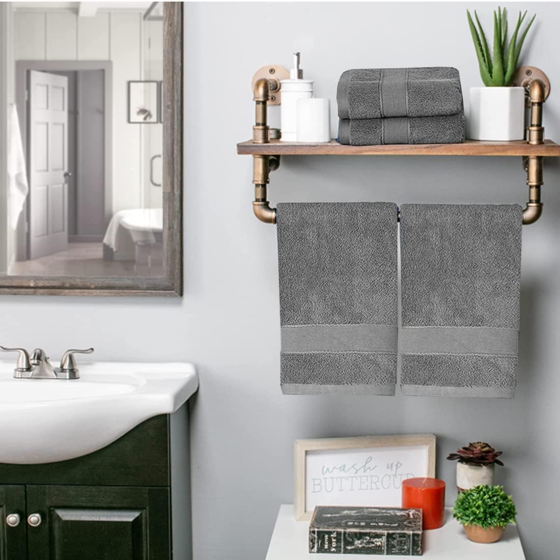 Bath Time - Soft Cotton Hand Towels 14x30 Set of 2 Machine Washable Hypoallergenic
