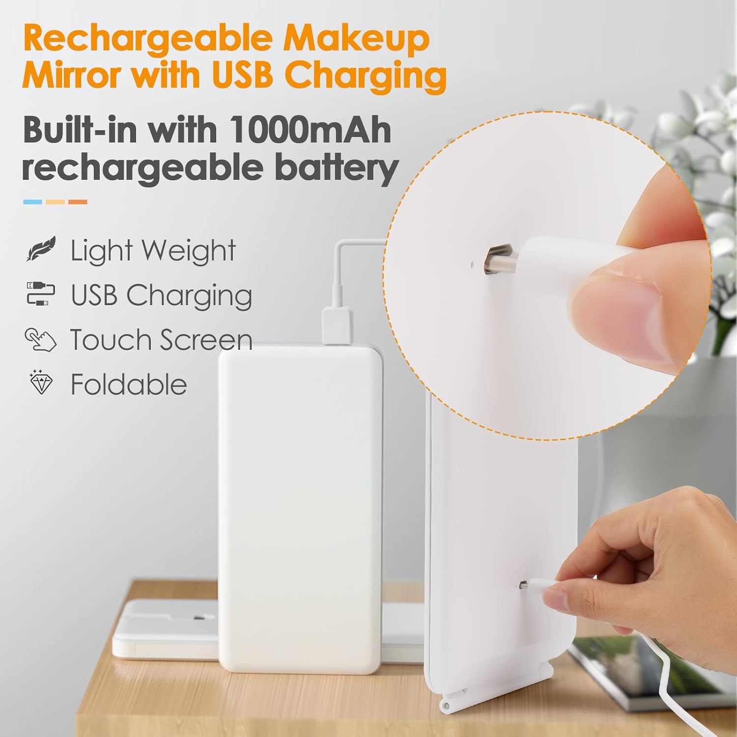 DenCert Rechargeable Travel Makeup Mirror