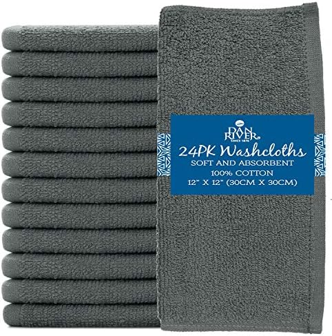 Premium 100 Cotton 24-Pack Washcloths Soft Plush Quick Dry Multi-Use