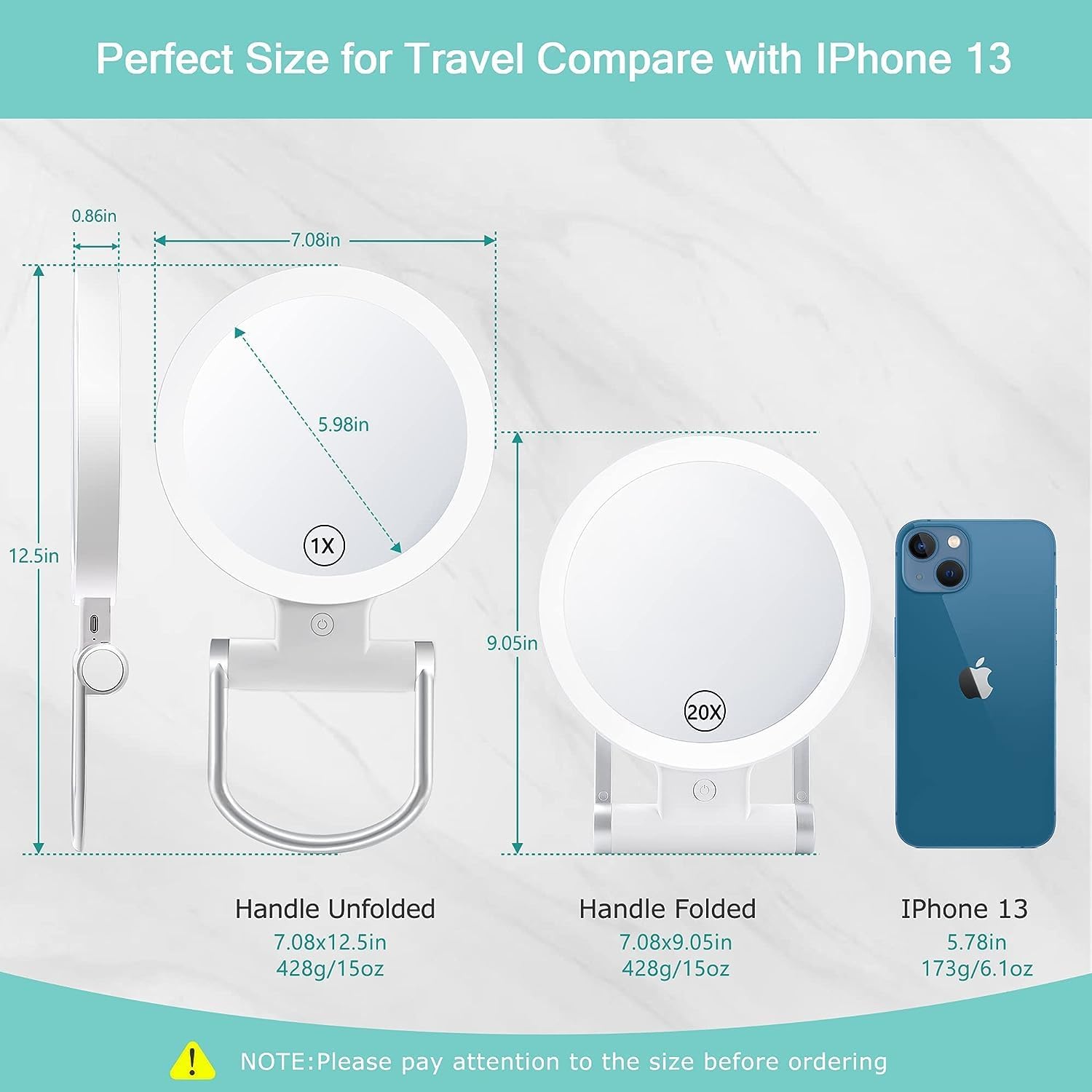 Elegant Dual-Sided Magnifying Mirror with Light for Makeup Travel