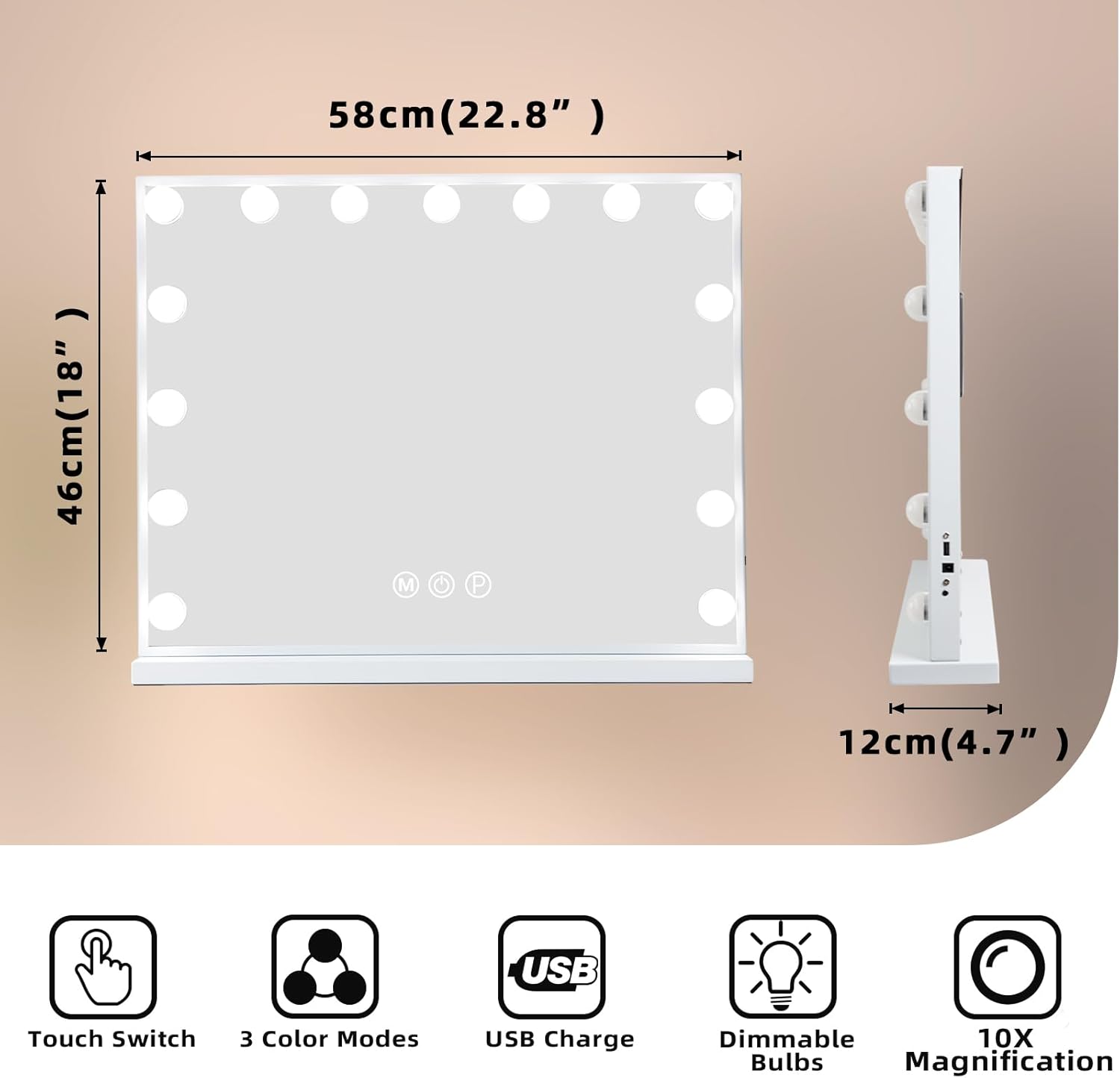 Fenair Vanity Mirror with LED Lights and USB Charging Port