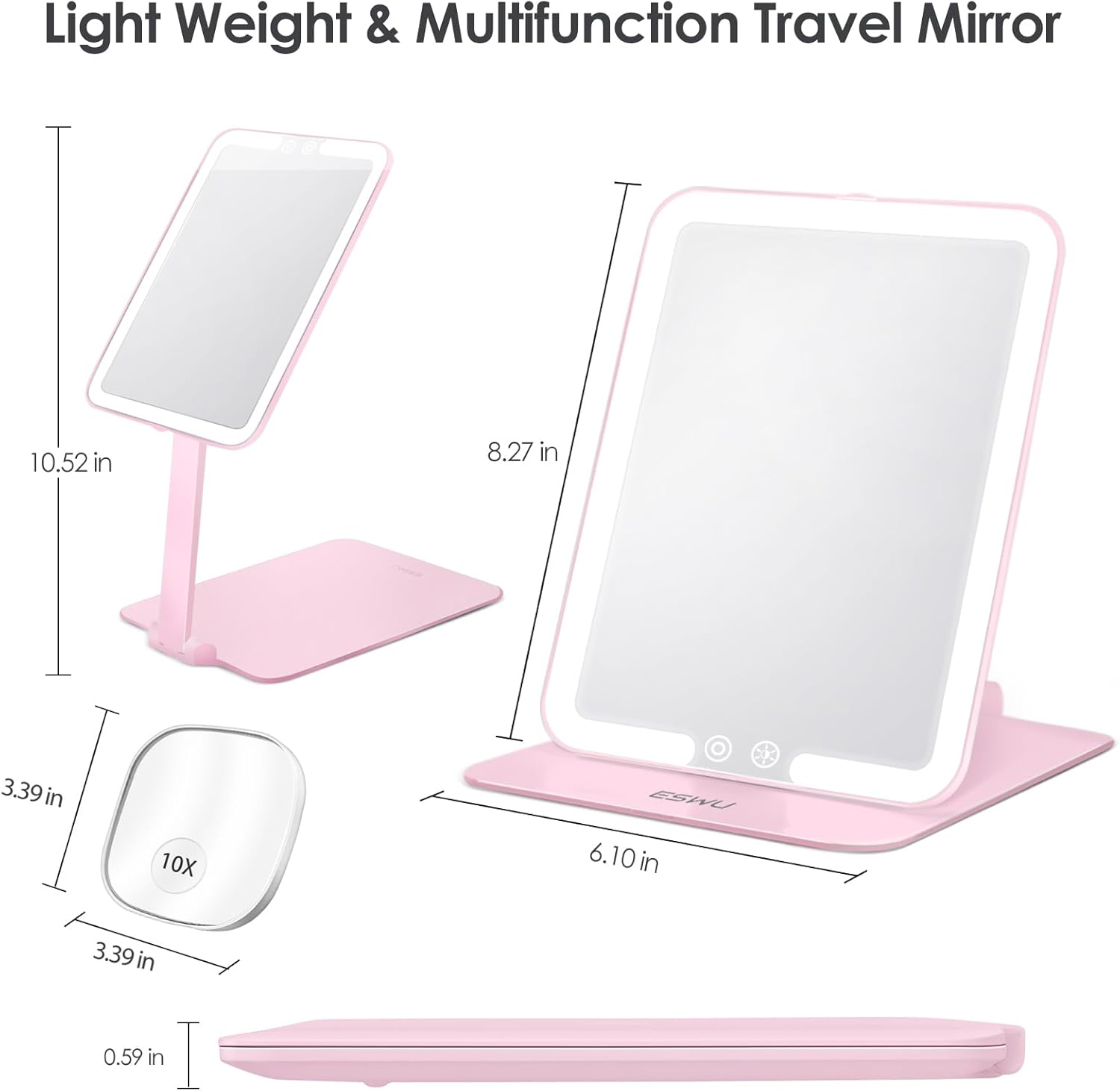 ESWU Compact Folding Travel Makeup Mirror with Light