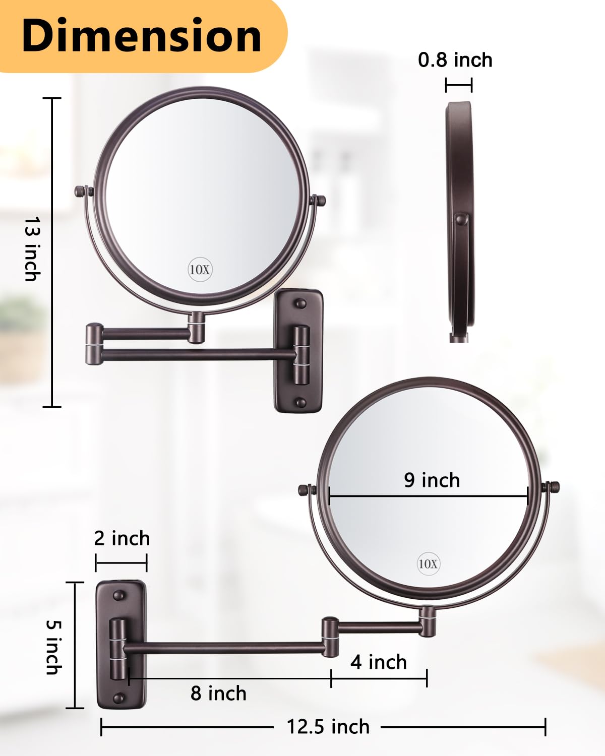 Decluttr 9-Inch Wall-Mounted Magnifying Mirror for Bathroom