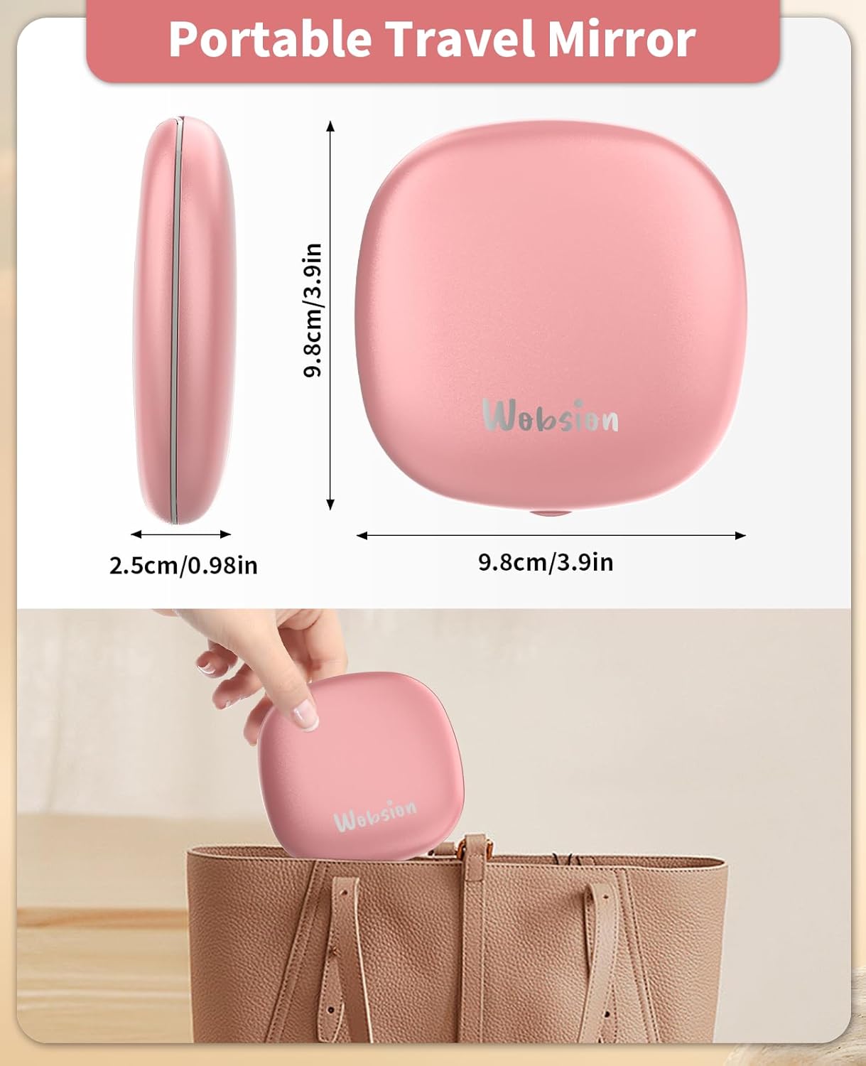 Wobsion 10x Travel Mirror with Light Rose Gold 4in