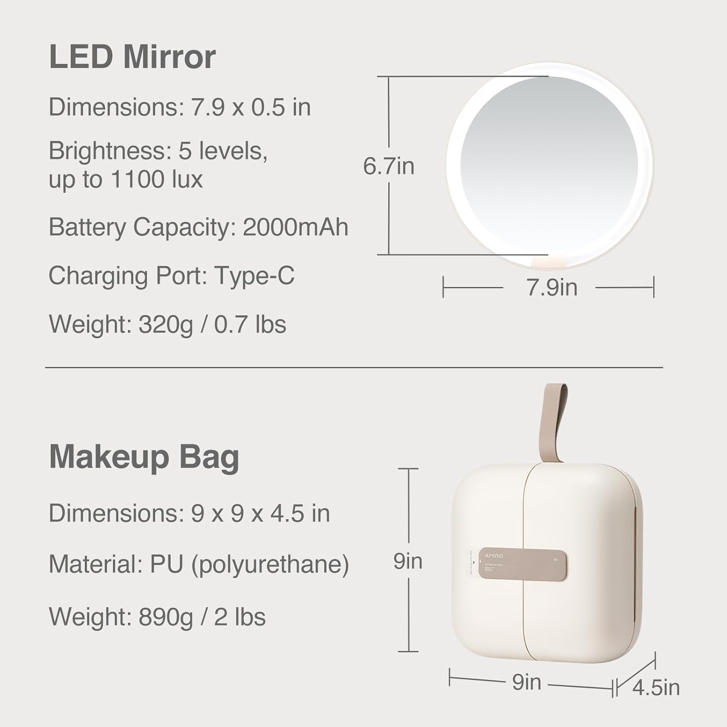 AMIRO LumoCube Travel Makeup Organizer White