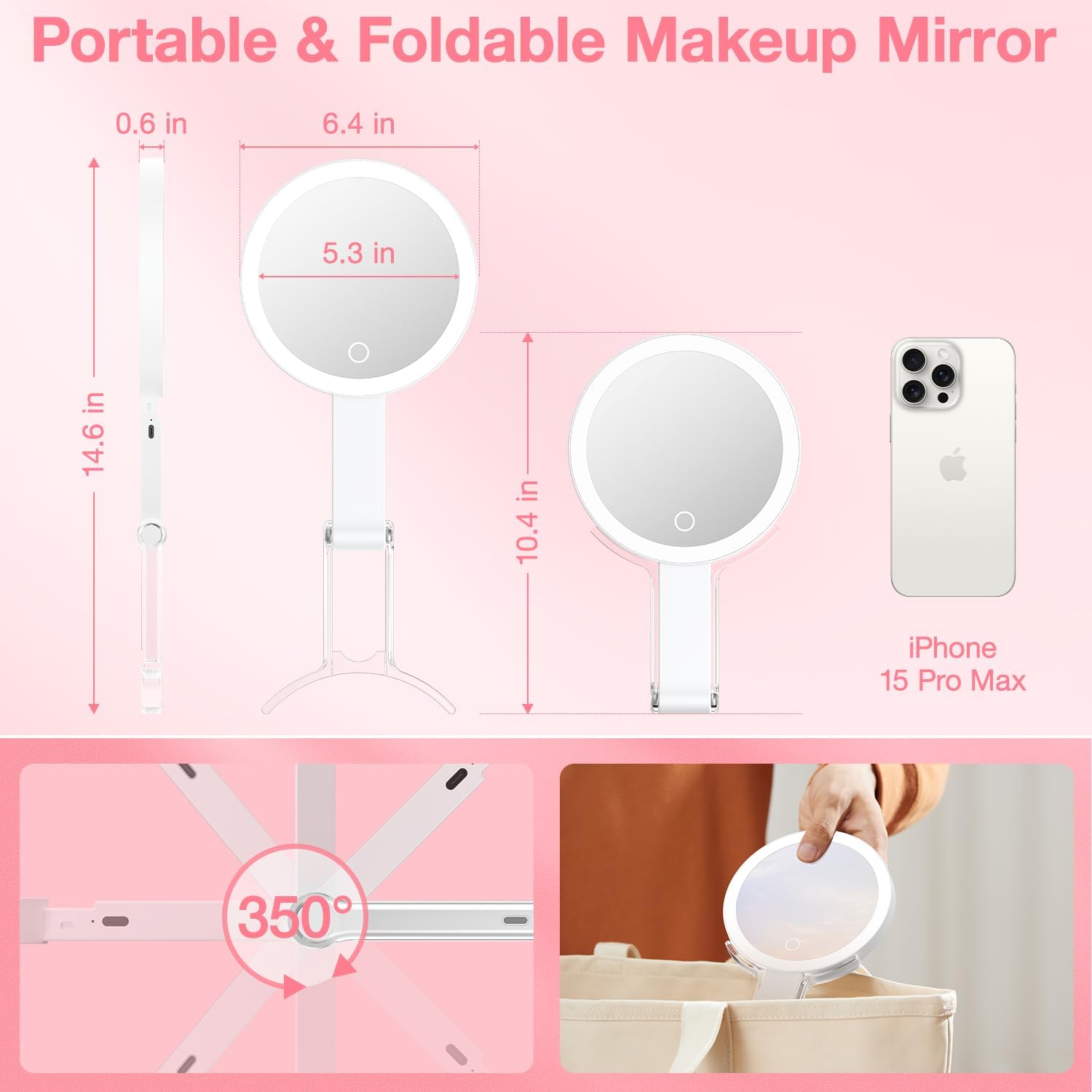 High-Quality 3-in-1 Makeup Mirror for Travel