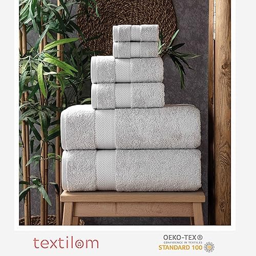 TEXTILOM 100 Turkish Cotton Towel Set Light Grey 6 Pcs Bath Towels