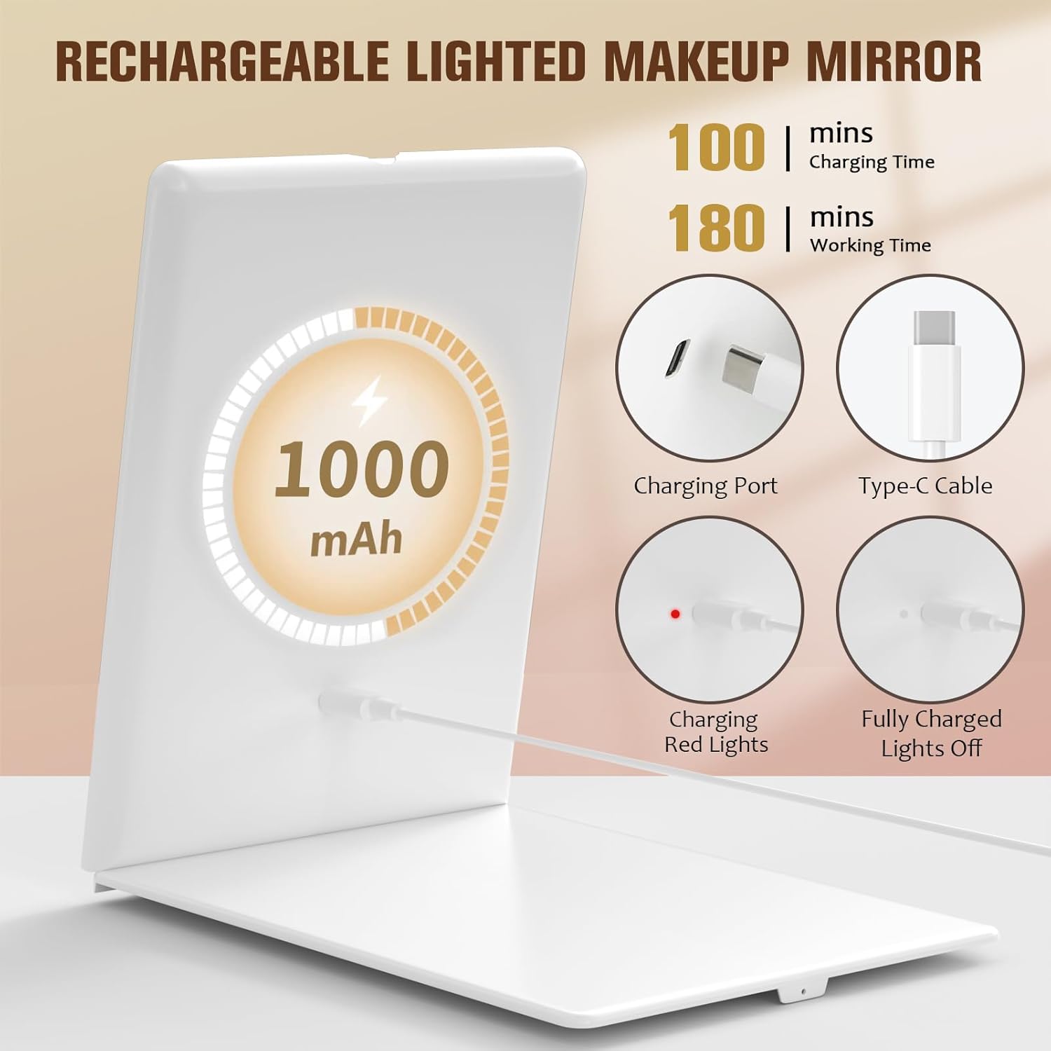 Versatile Travel Makeup Mirror with 3 Light Modes