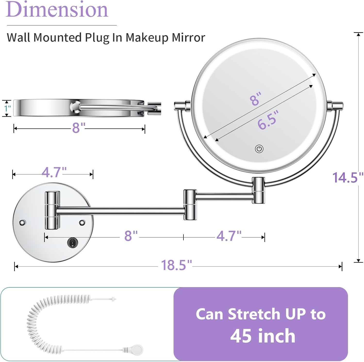 Wall-Mounted Makeup Mirror with Lights