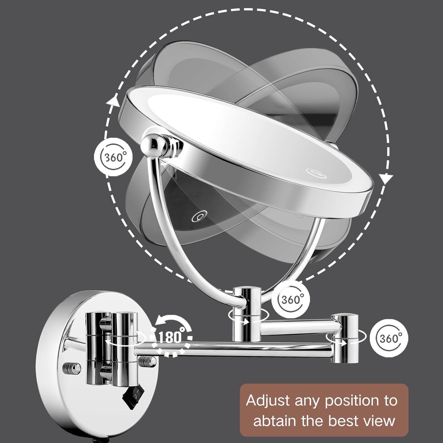 10-Inch wall-mounted Lighted Makeup Mirror with 1x 10x Magnification