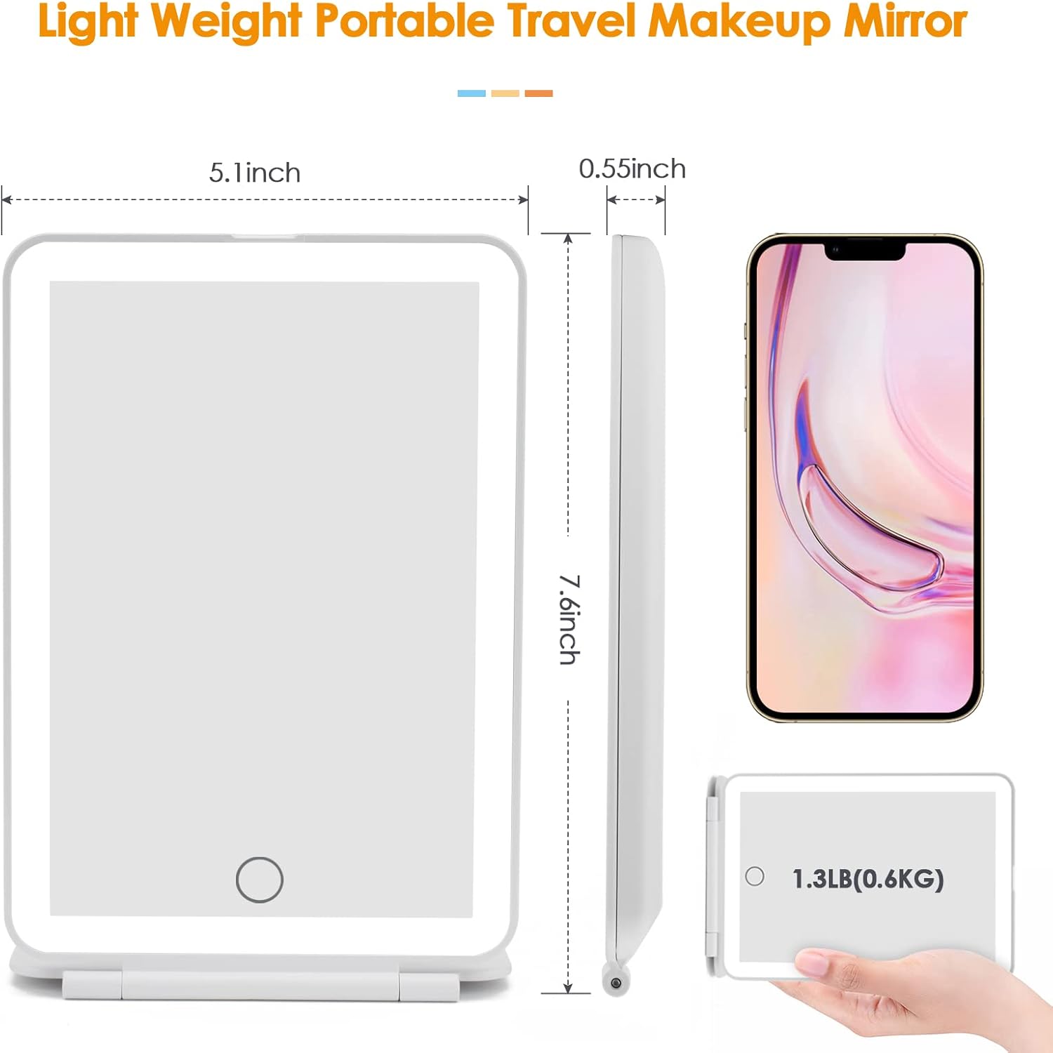 DenCert Rechargeable Travel Makeup Mirror