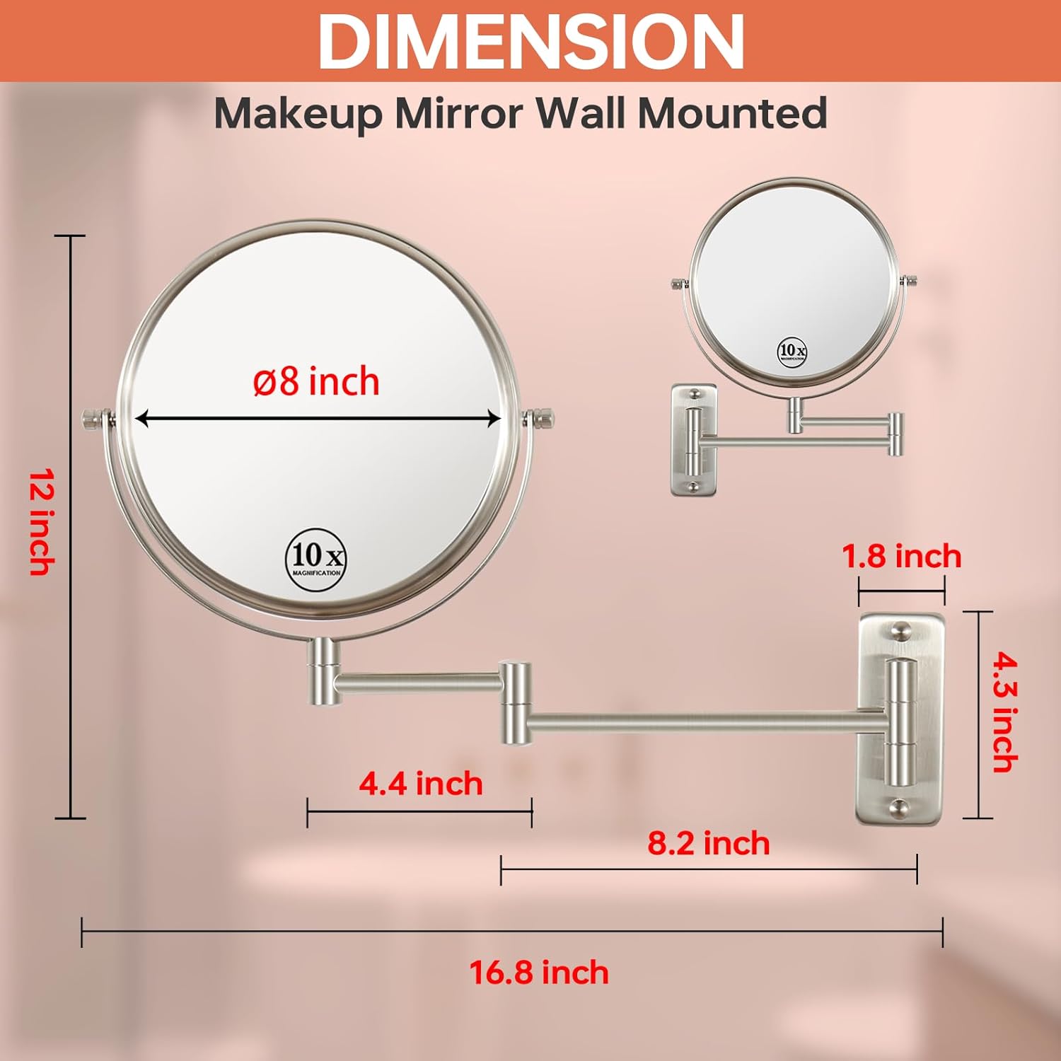 Erlingeryi 8 Double-Sided 10X Makeup Mirror for Bathroom