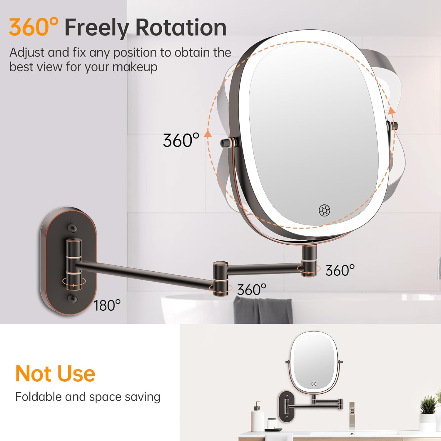 Rechargeable LED Wall-Mounted Makeup Mirror with 7x Magnification