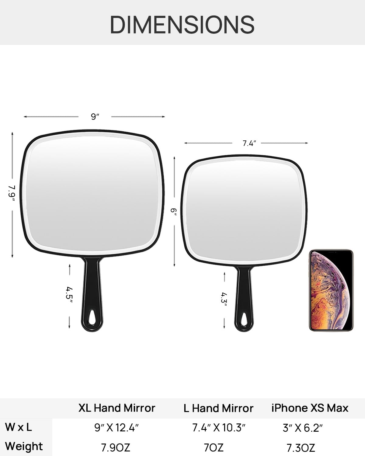 OMIRO Hand Mirror Extra Large Black Handheld Mirror with Handle