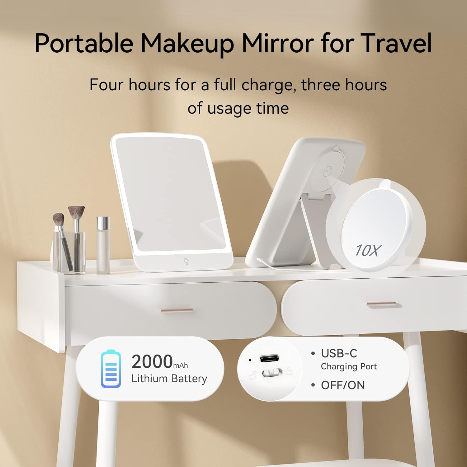 11 x 8 Portable Makeup Mirror With Light