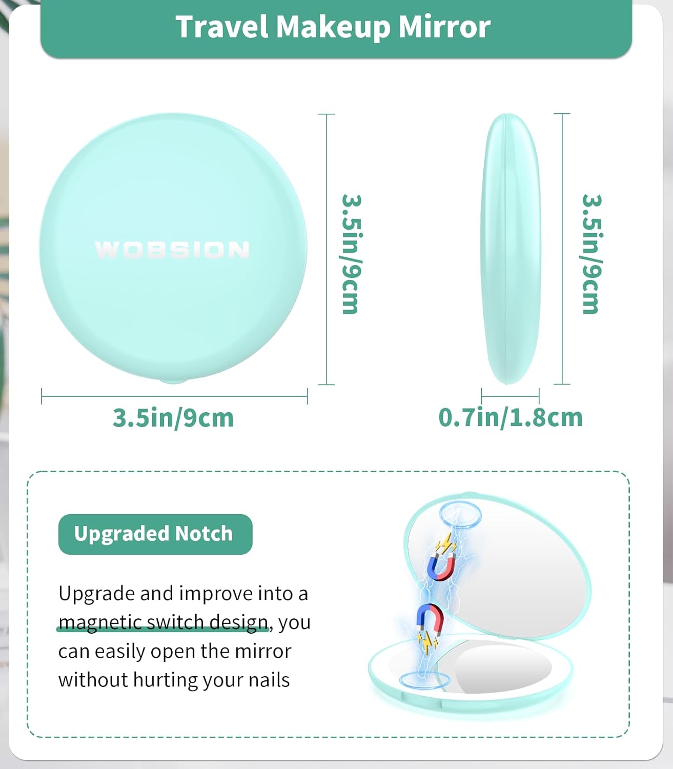 Wobsion LED Travel Makeup Mirror - 10x Magnification