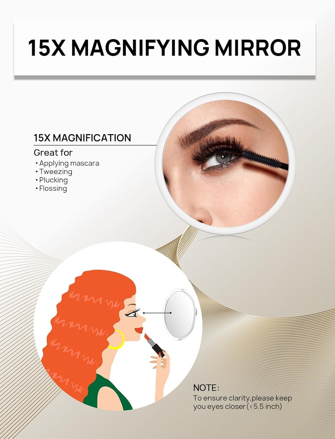Macaki 6-Inch 15X Magnifying Mirror with 3 Suction Cups