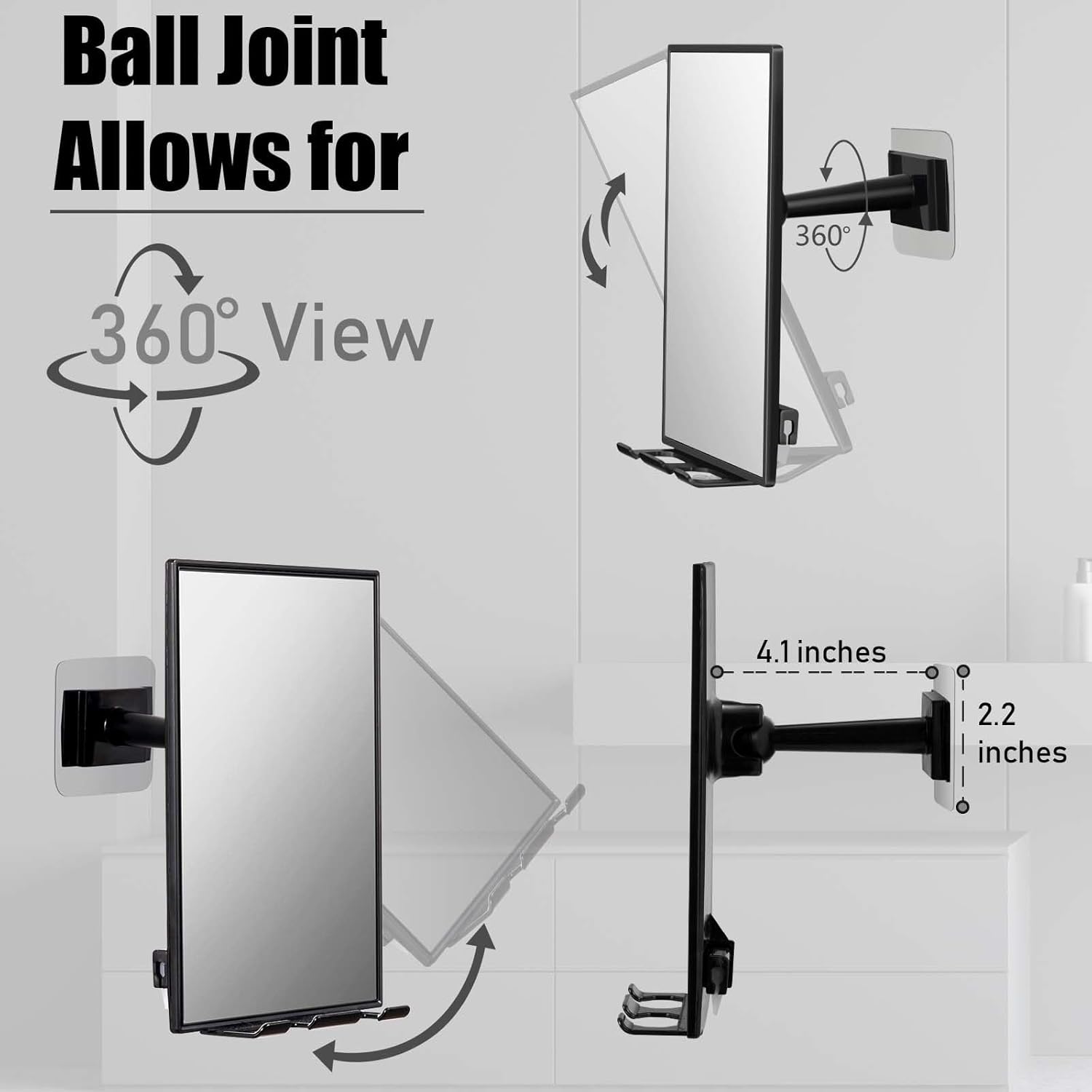 Shower Mirror with 2 Replaceable razors Squeegee 360 Adjustable