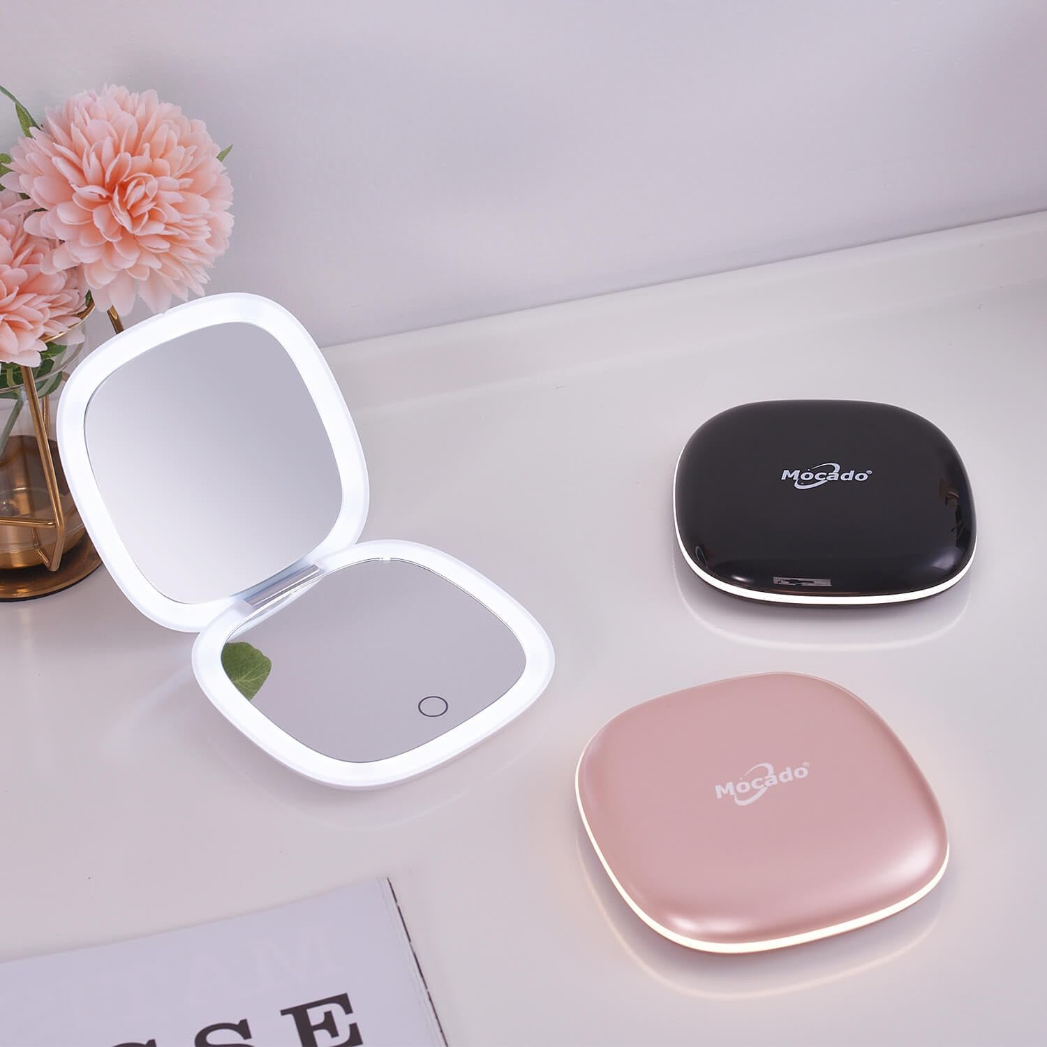 Moccasion LED Mirror for Compact Travel Makeup