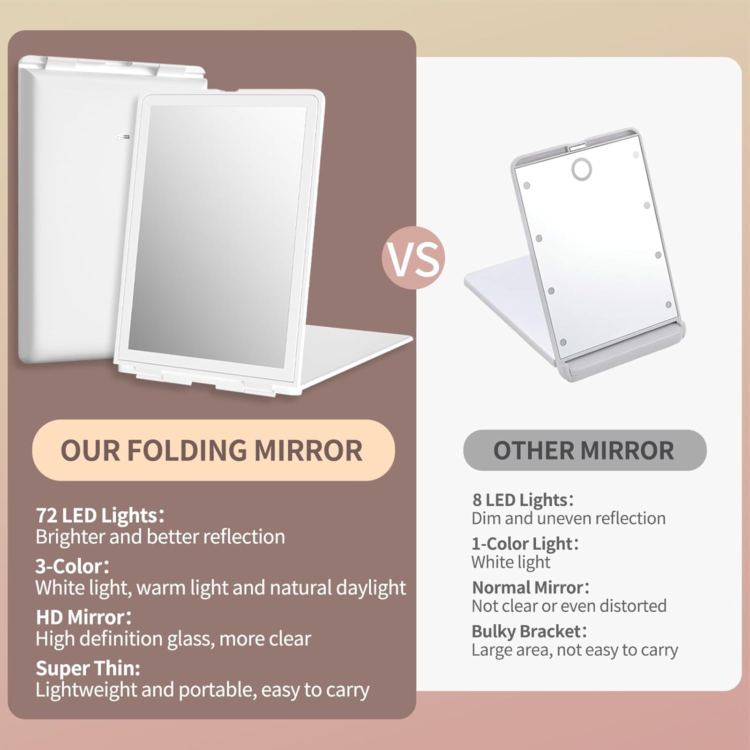 Versatile Travel Makeup Mirror with 3 Light Modes