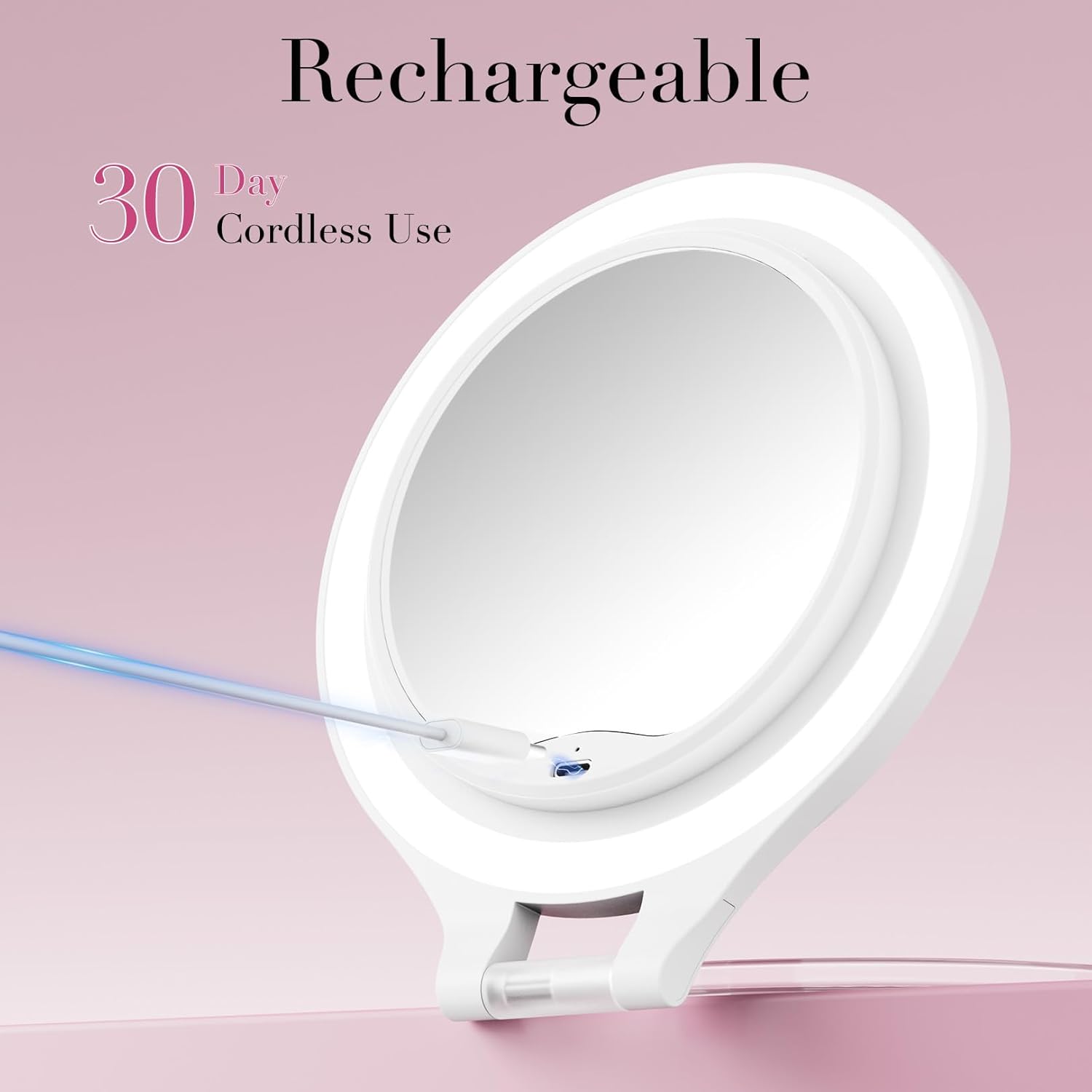 FASCINATE Rechargeable Travel Magnifying Mirror with 10X Increments