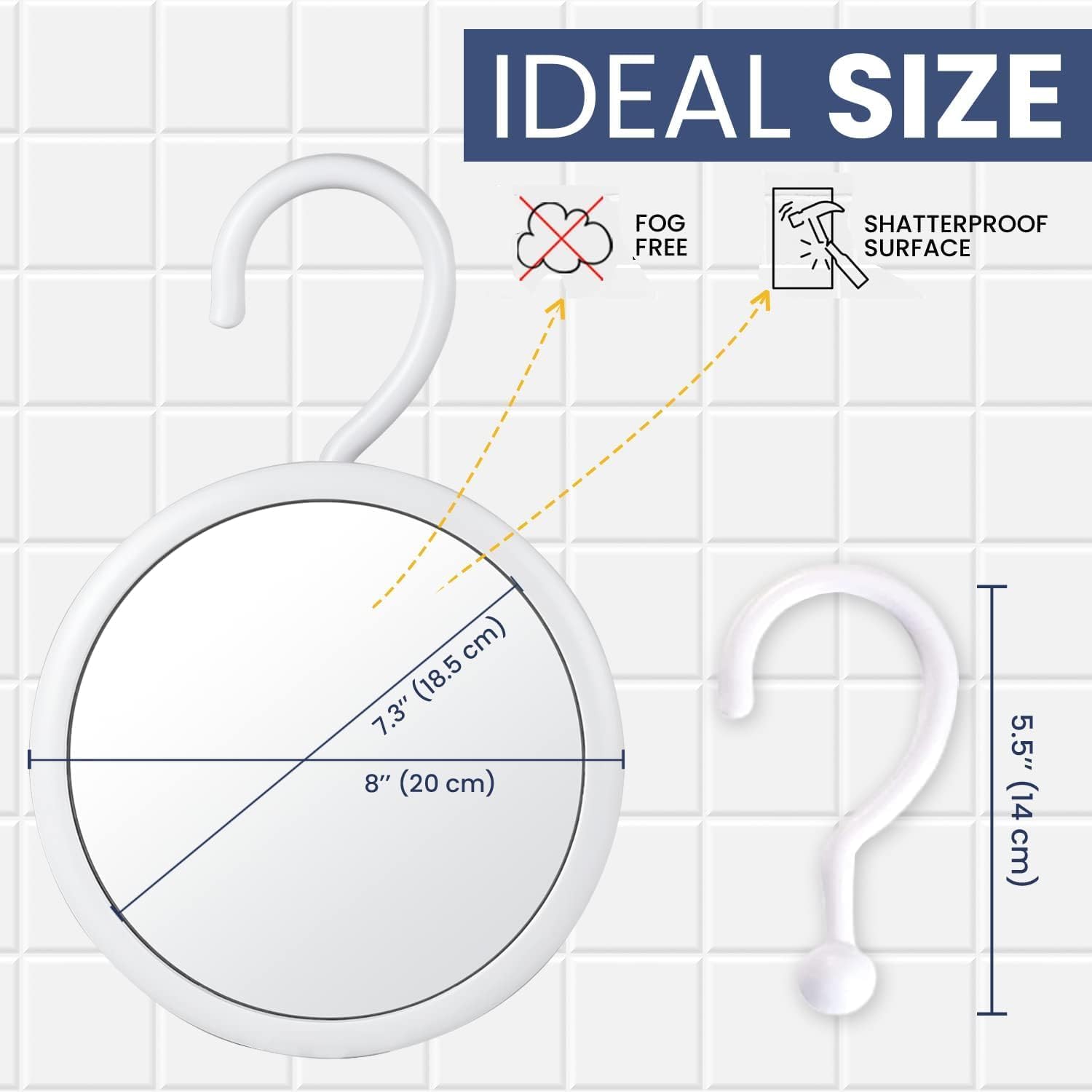 Mirrorvana - Hangable Round Fogless shower mirror with 360 Swivel Rotatable Hook