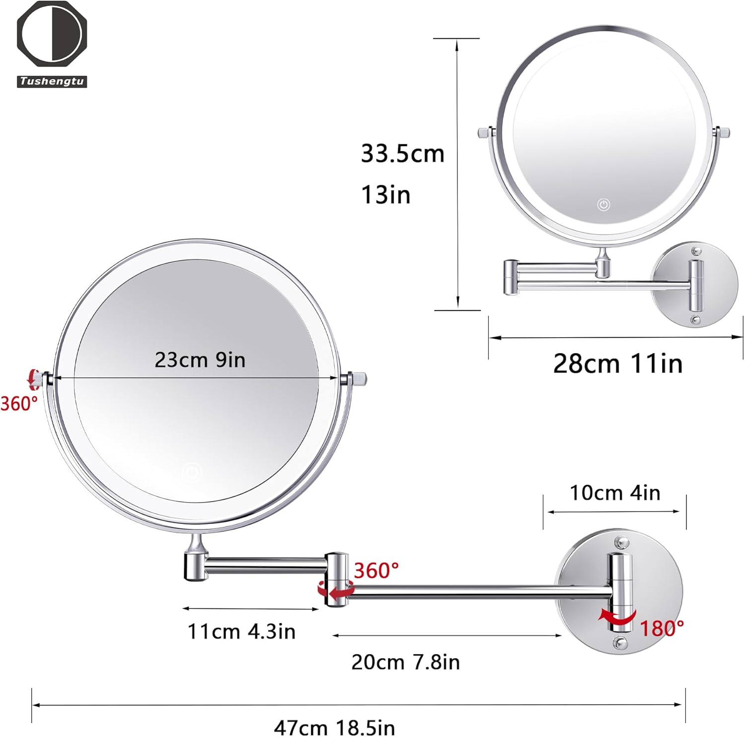 9 inch Large Rechargeable Lighted Makeup Vanity Mirror