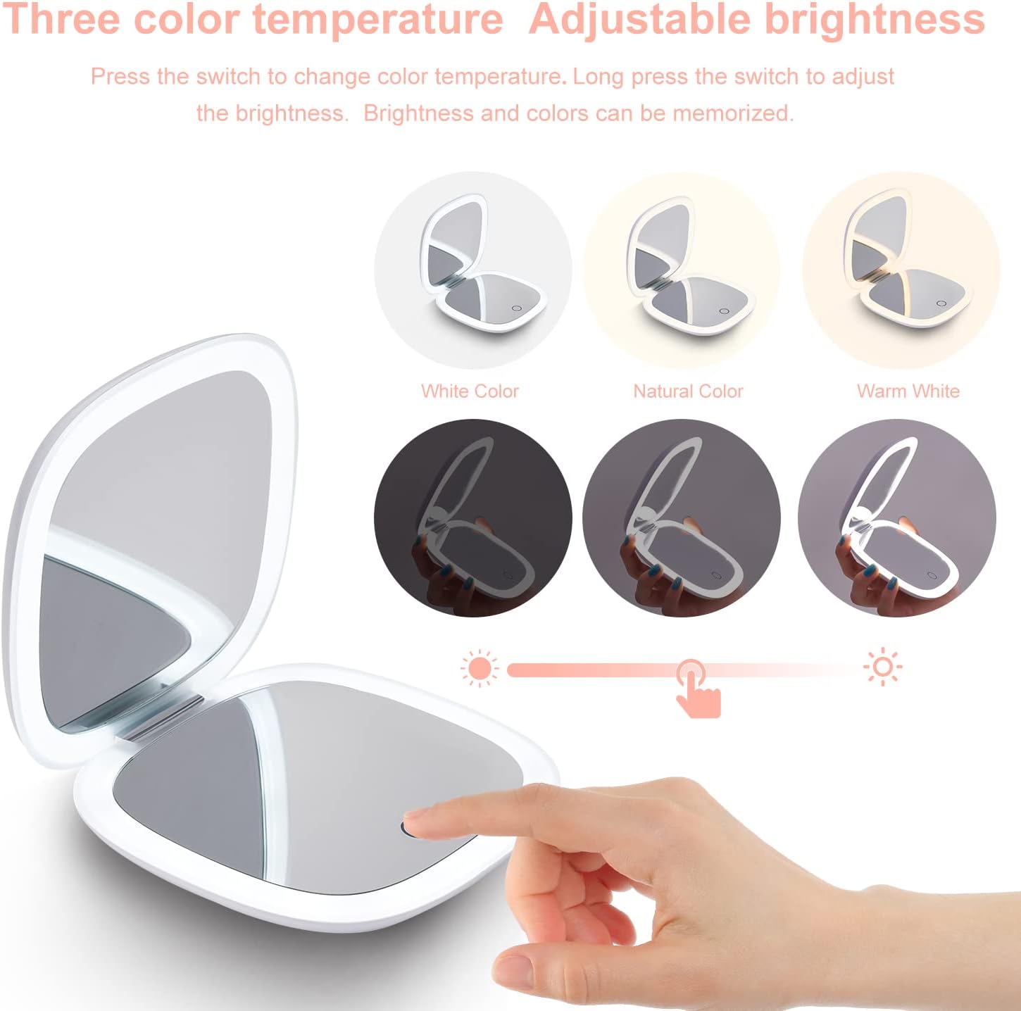 Moccasion LED Mirror for Compact Travel Makeup