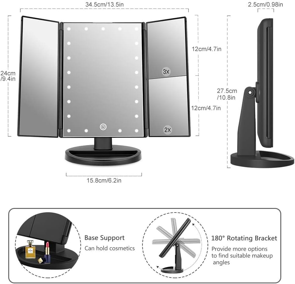 Lighted Vanity Mirror with 3X Magnification