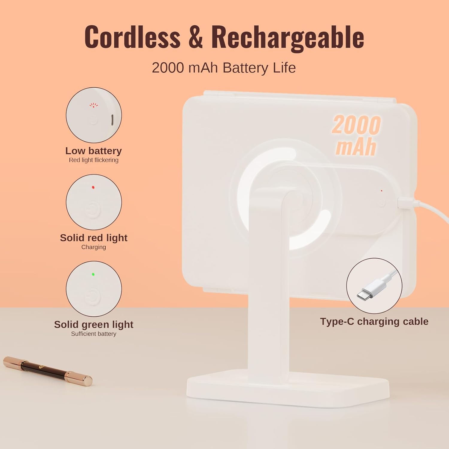 EASEHOLD Trifold Makeup Mirror with Touch Control for Women