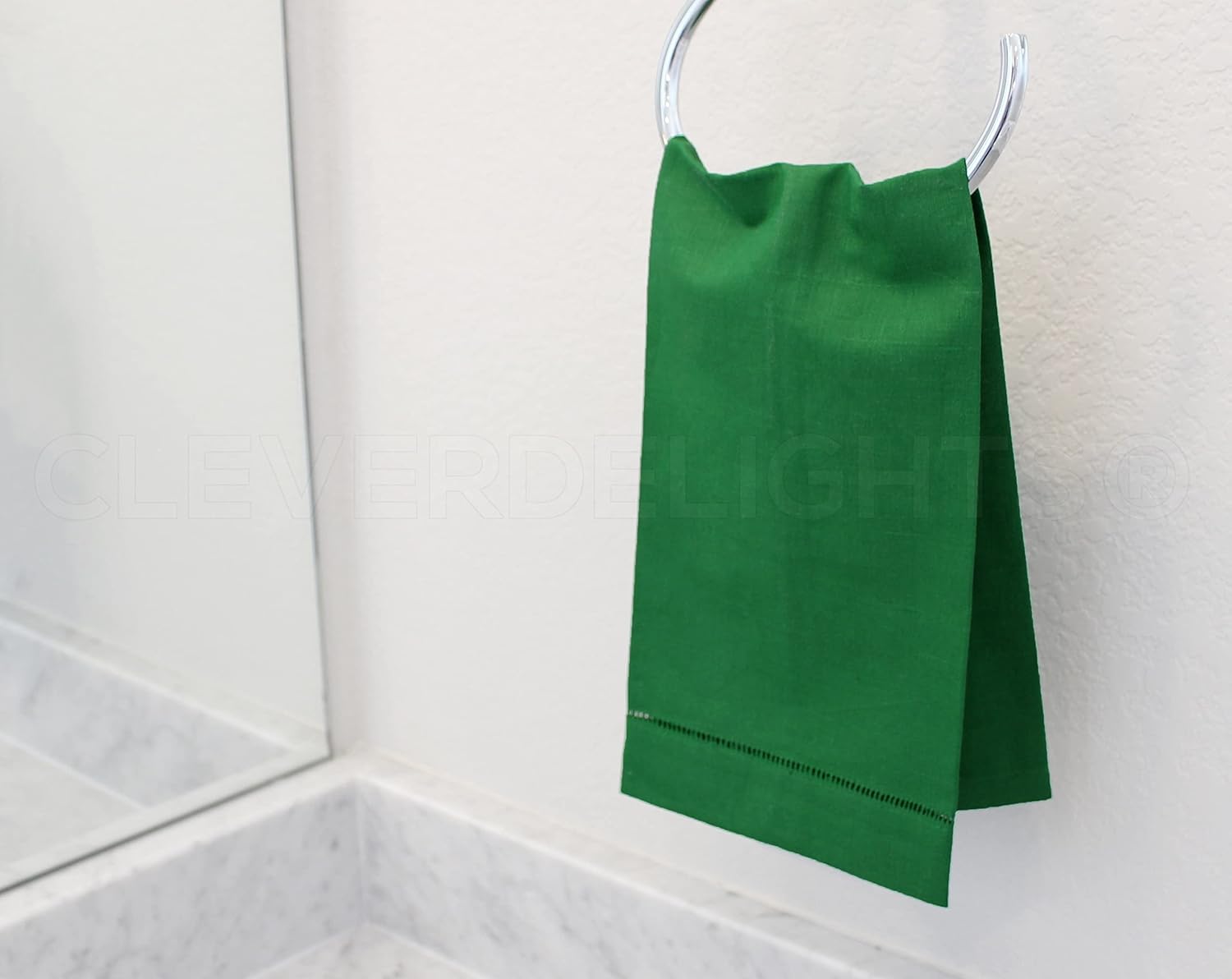 CleverDelights Green Hemstitch Hand Towels