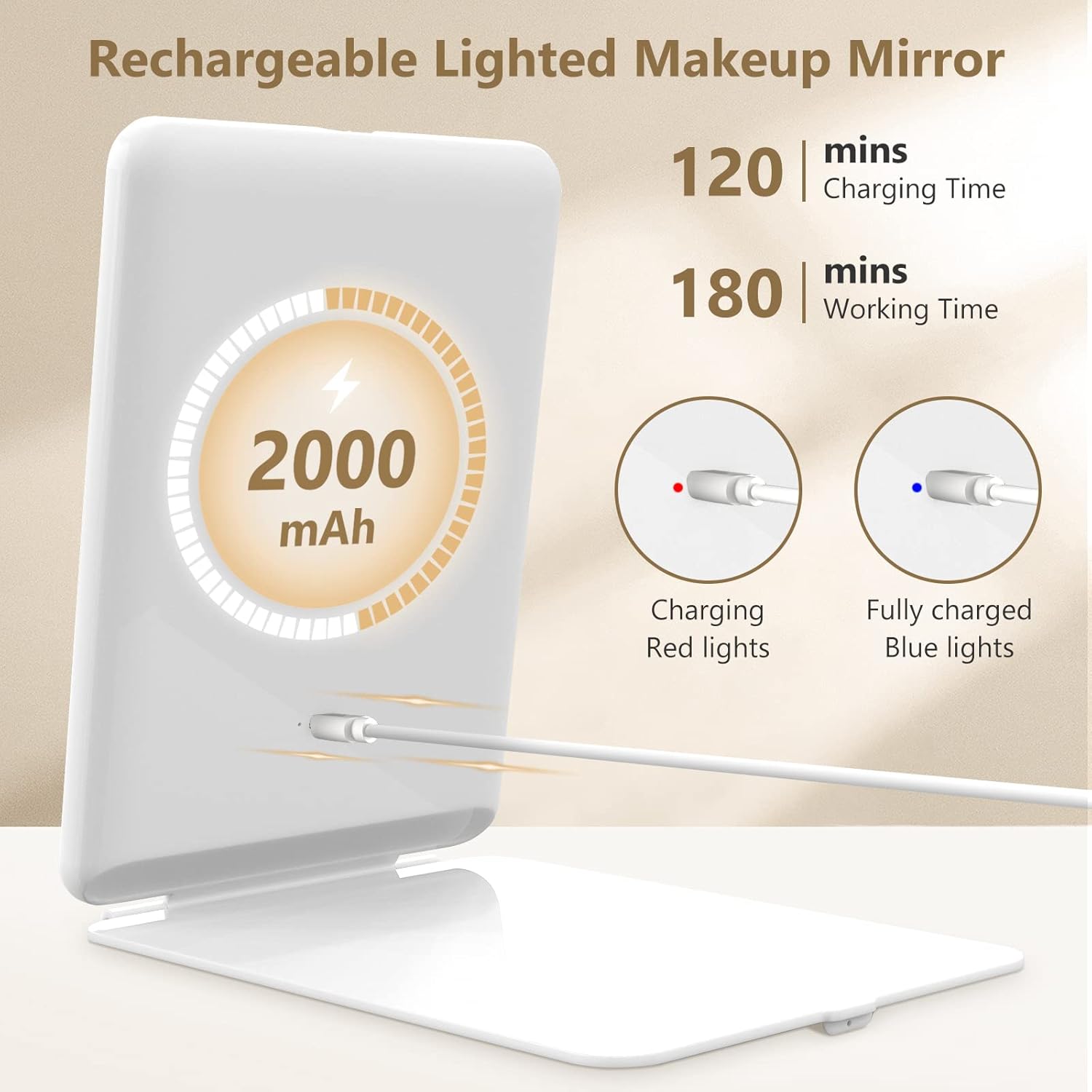 Miroposs Rechargeable LED Travel Makeup Mirror