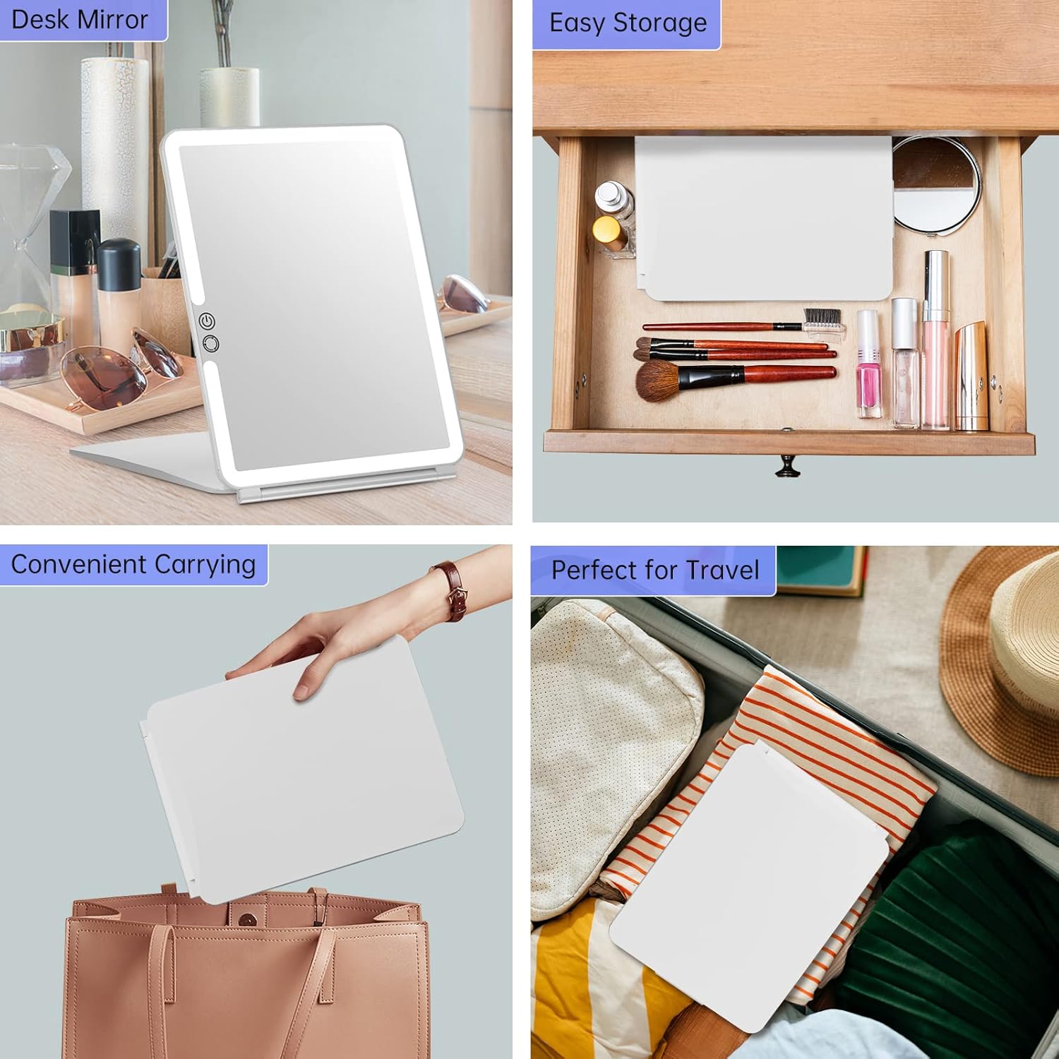 FUNTOUCH 1800mAh Rechargeable Makeup Mirror with Lights