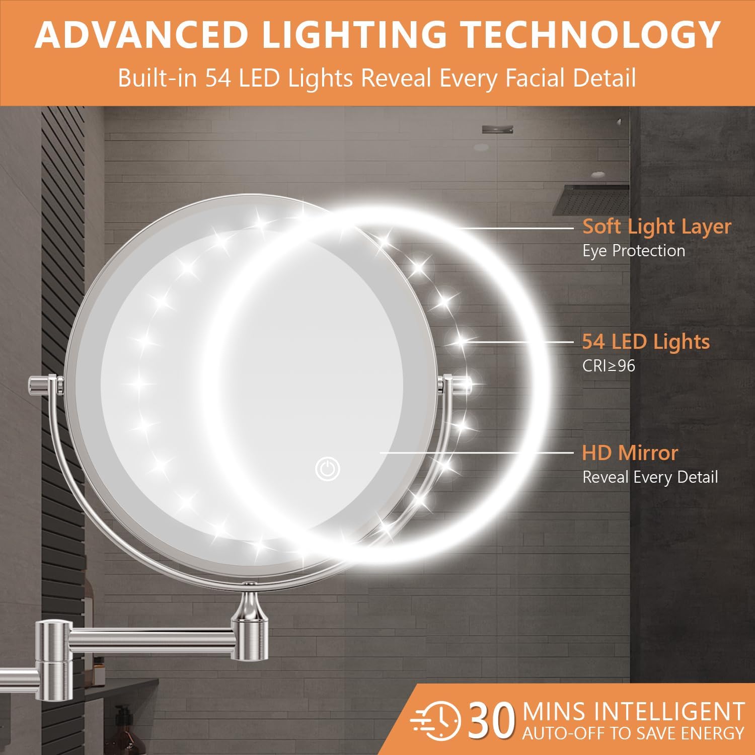 Wall-Mounted Digital Makeup Mirror 8 with 1X10X Magnification