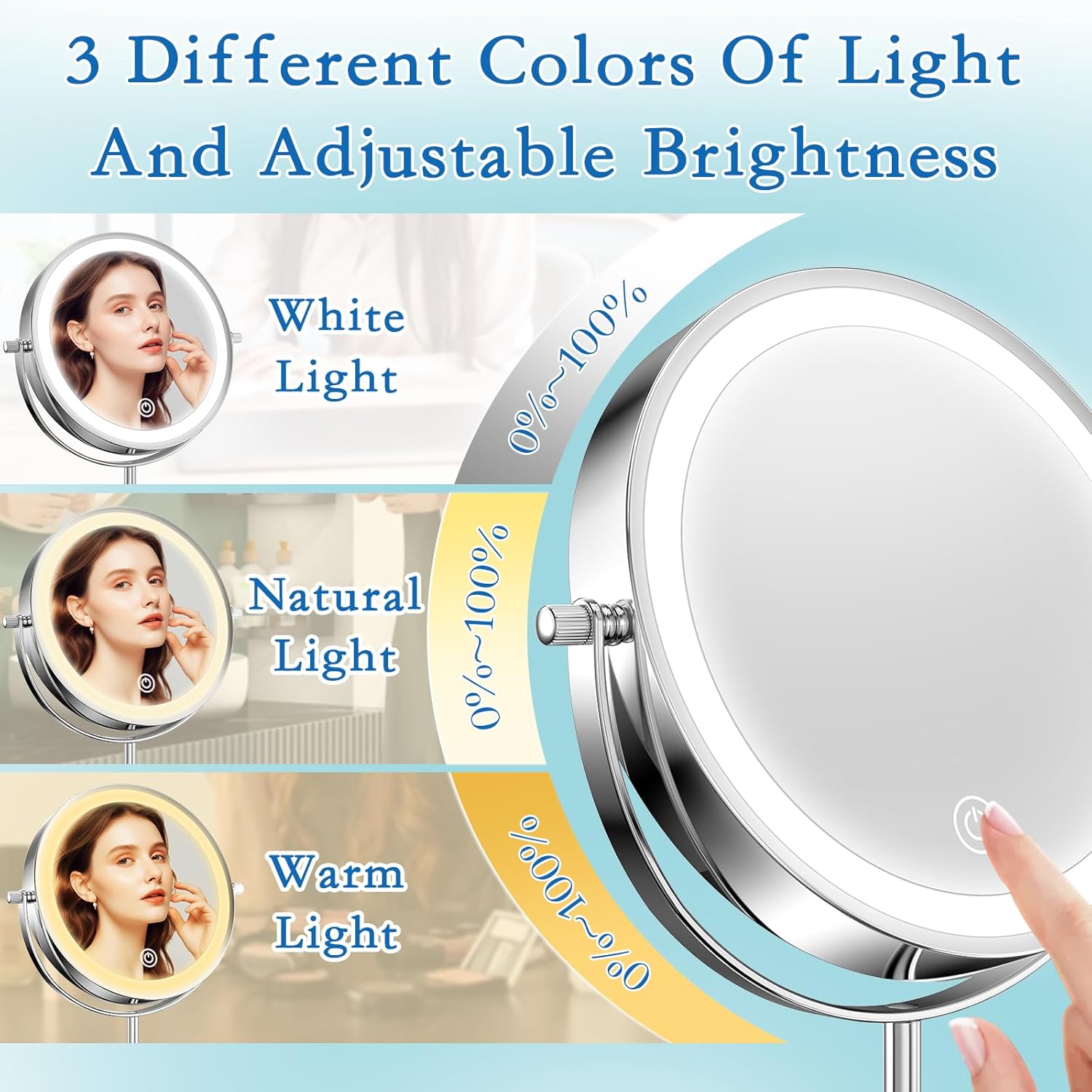 Vanity Mirror with Lights 7 Rechargeable 1x10x Lighted Makeup Mirror