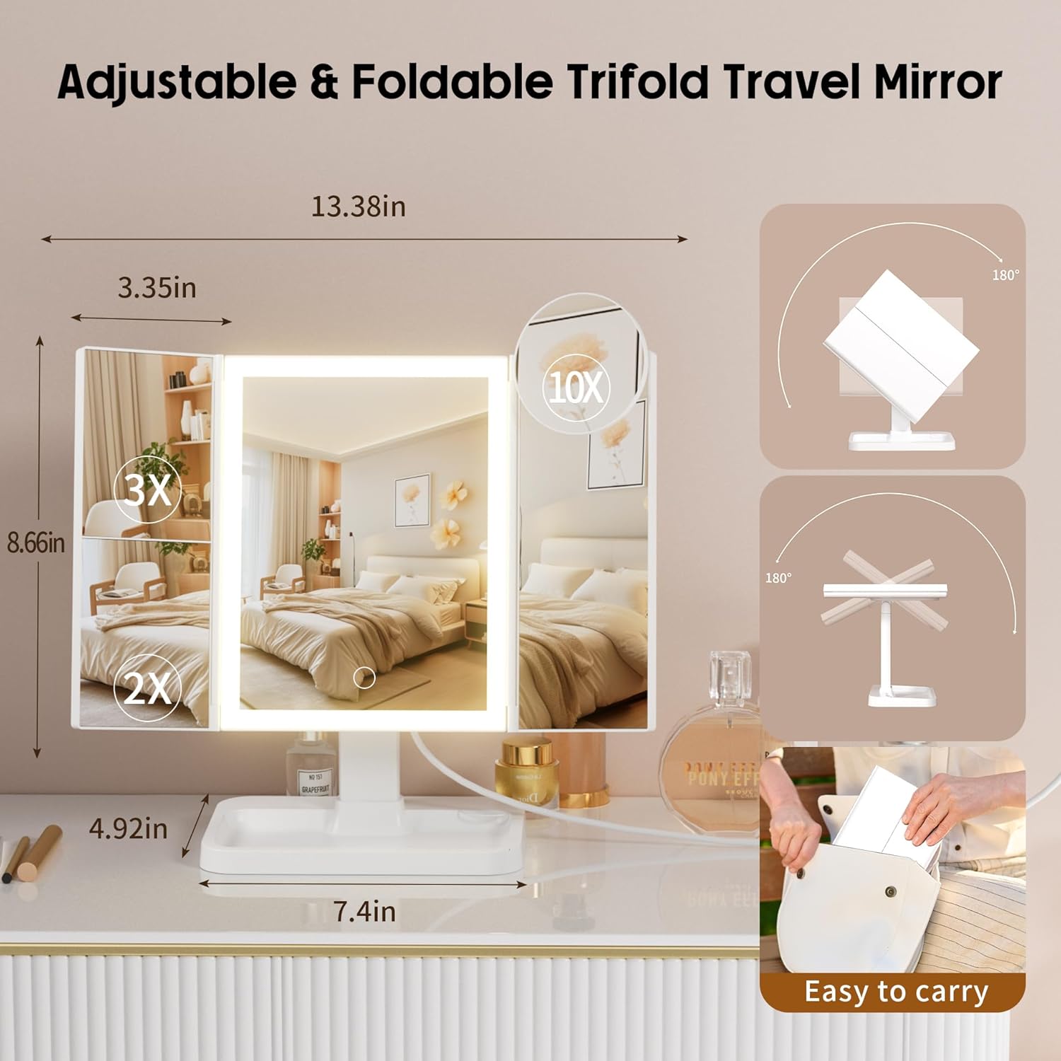 Compact Rechargeable Makeup Mirror