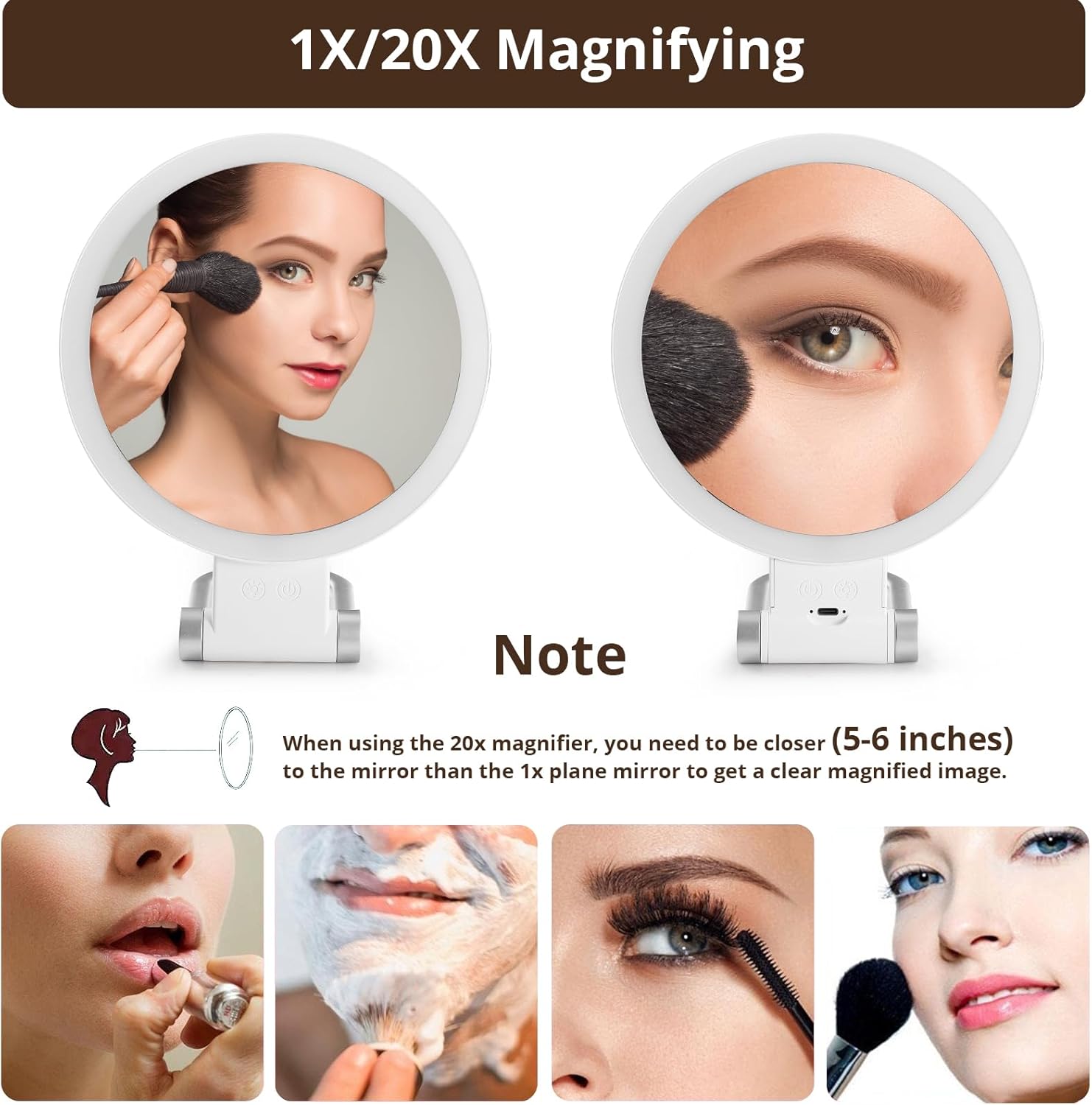 20X Magnifying Mirror with Light for Makeup Travel