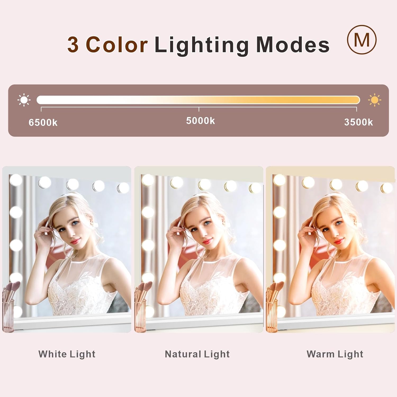 LOMRECS Vanity Mirror with 15 Dimmable Led Bulbs and USB Touch Control