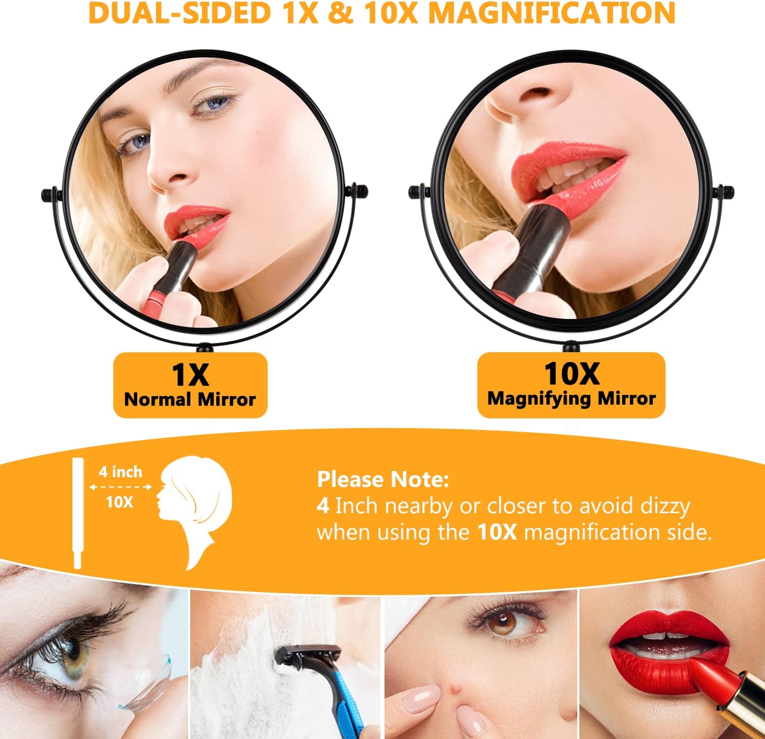 ALHAKIN 10x Double-Sided Magnifying Makeup Mirror