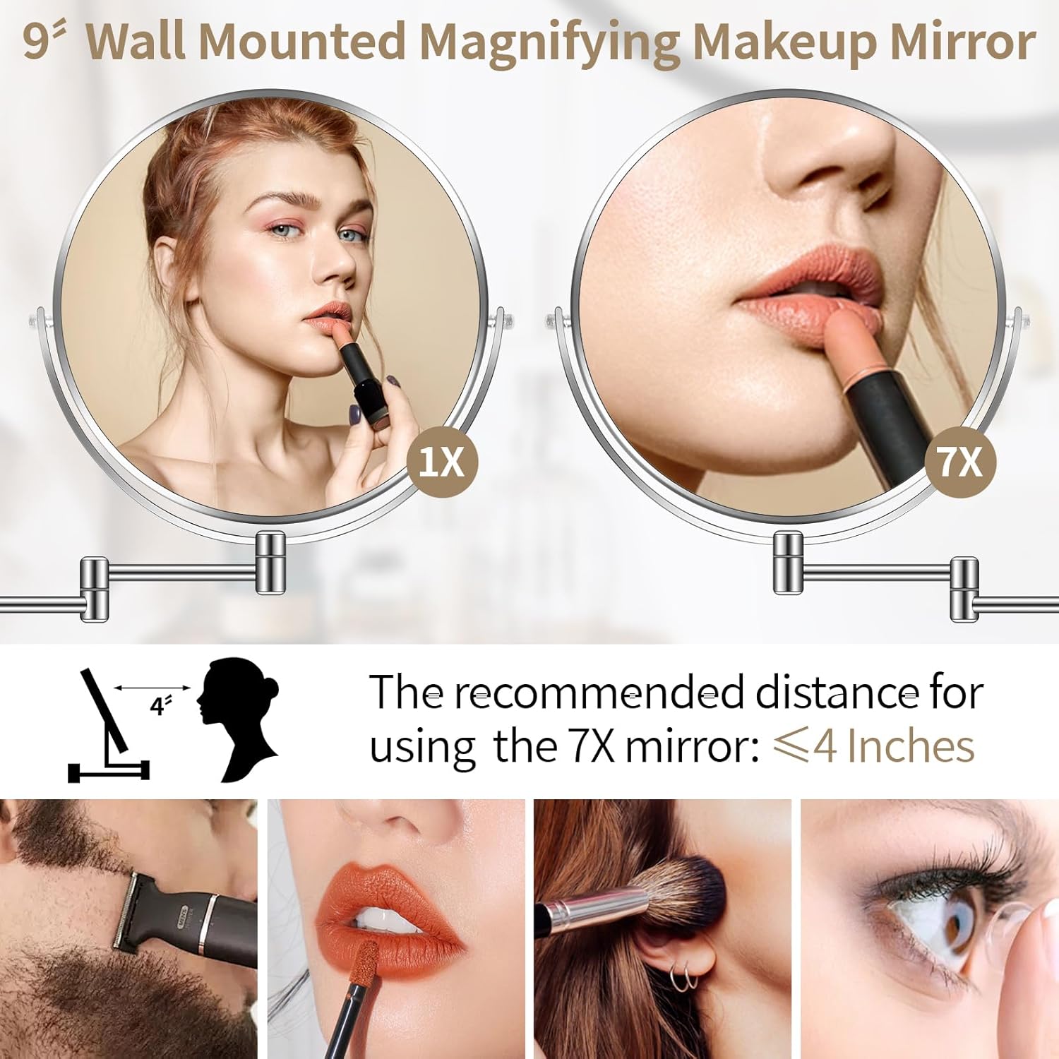 BTremyr 9-Inch Large Wall-Mounted Double-Sided 7X Magnifying Mirror