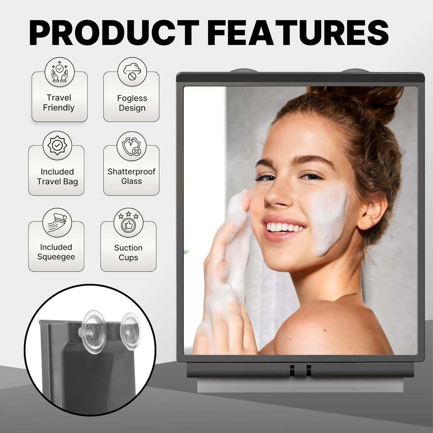 Fogless Shower Mirror with Squeegee Travel Case