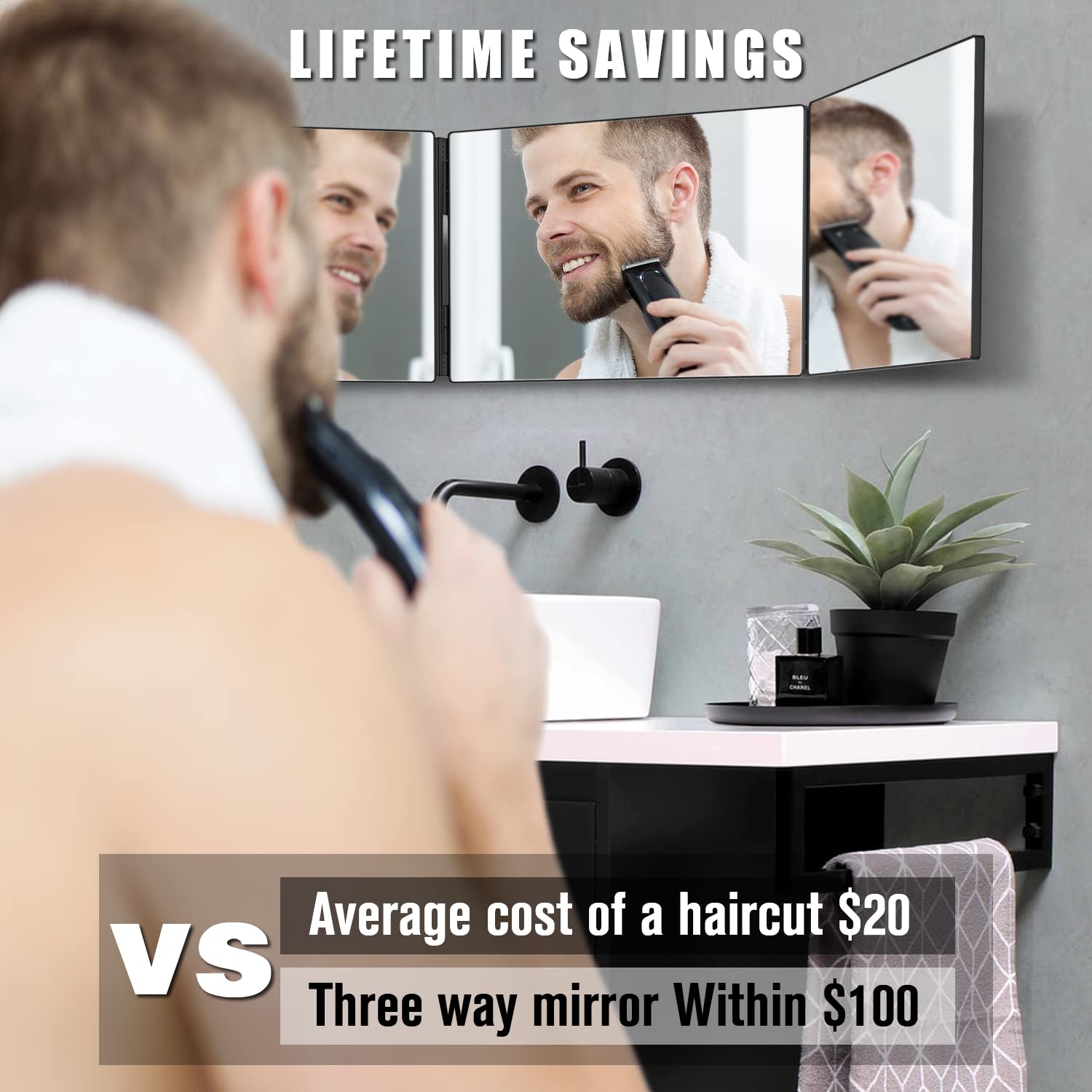 OLIBUY 3 Way Mirror for Haircutting Shaving Makeup