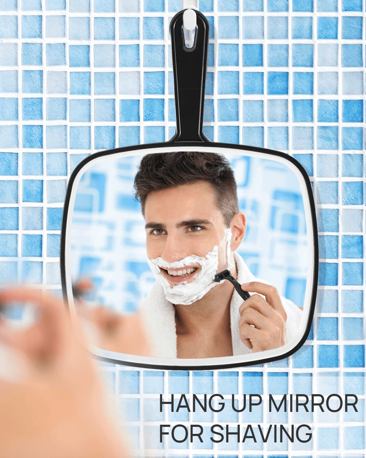 OMIRO Hand Mirror Extra Large Black Handheld Mirror with Handle