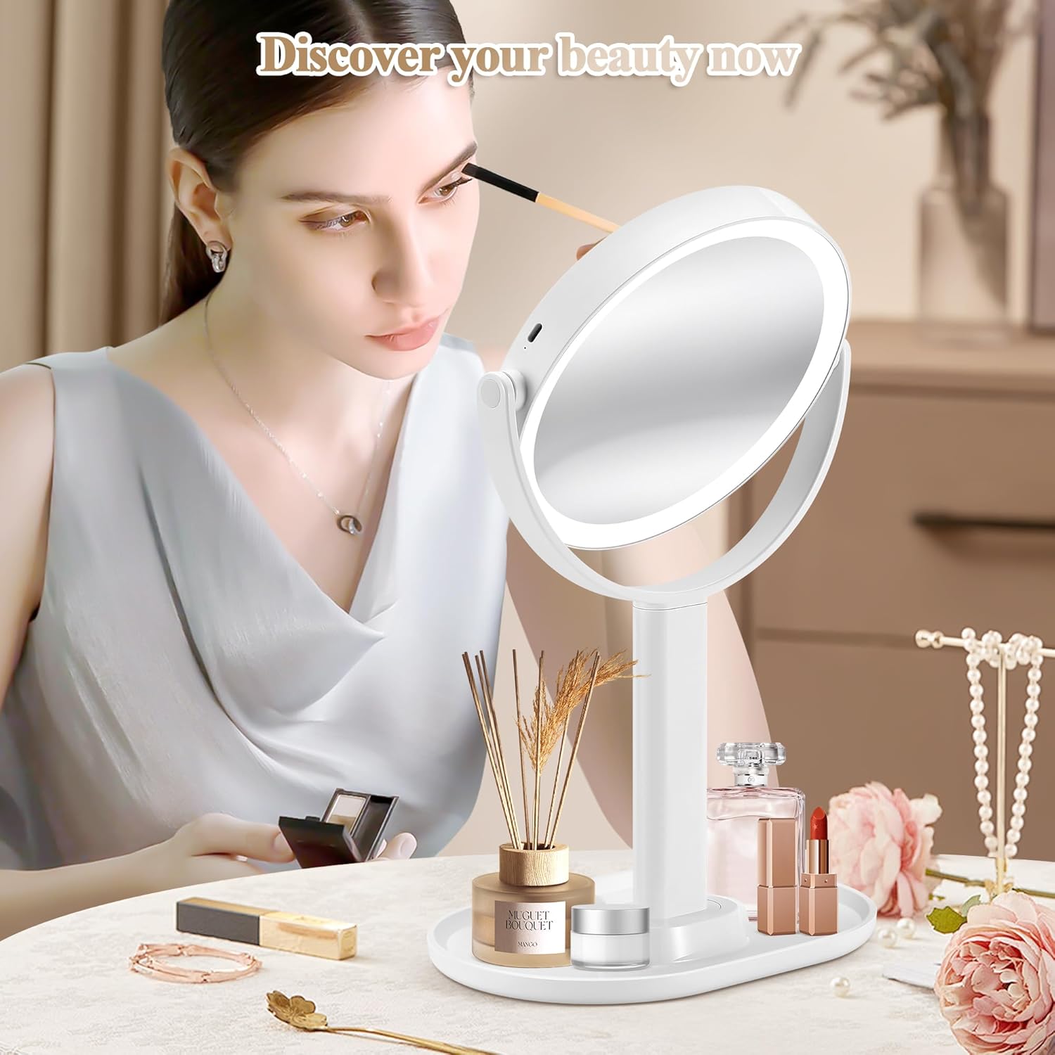 Double-Sided Makeup Mirror with Lights