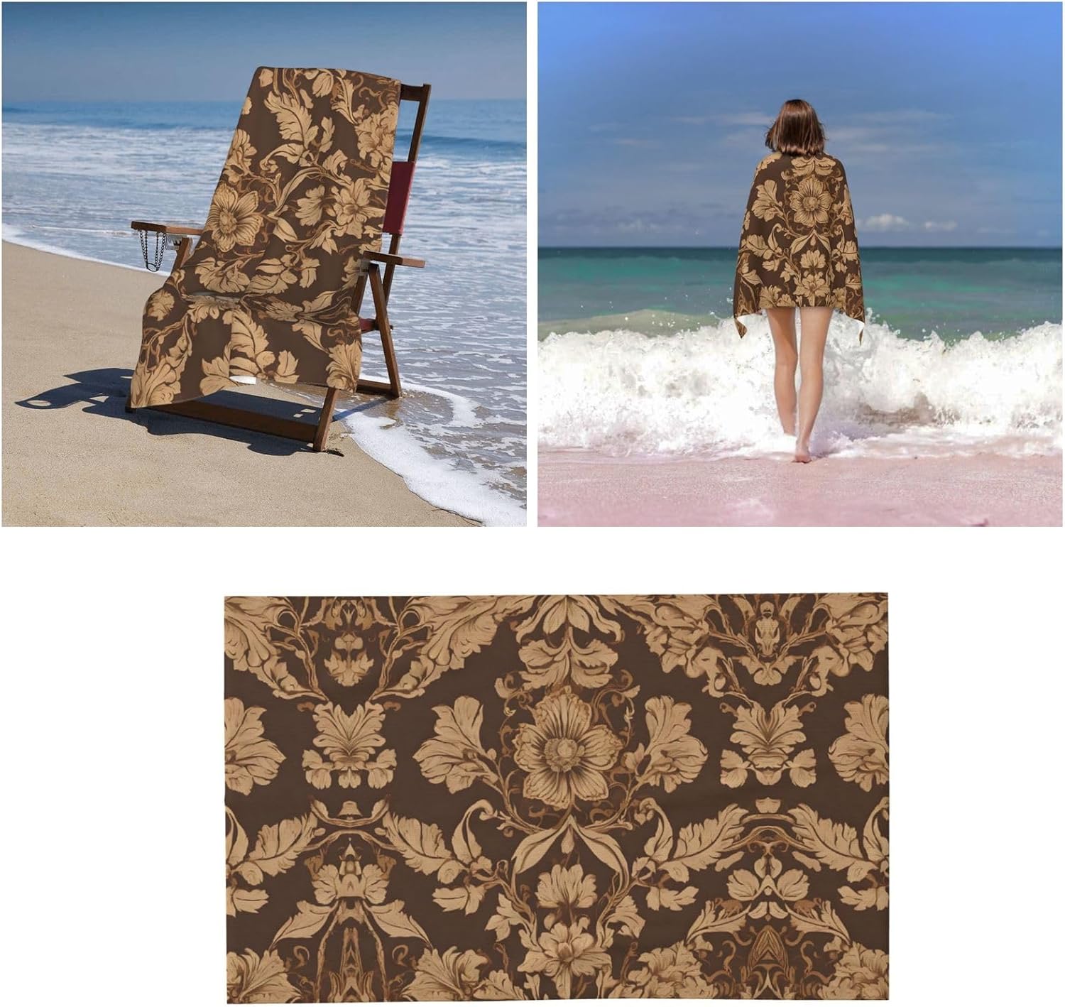Ornate Floral Printed Microfiber Bath Towels - 52x32in