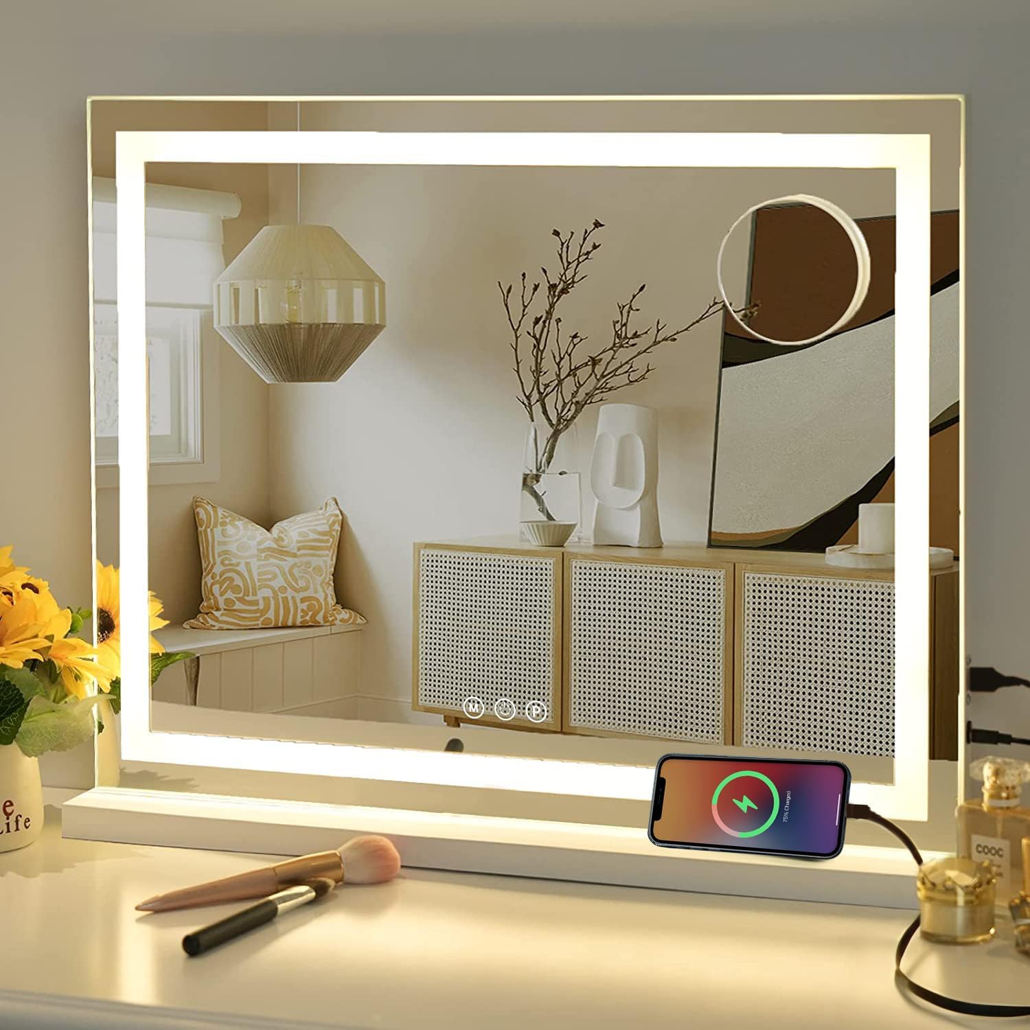 Sucedey Vanity Mirror Touch Screen Adjustable Lighting Detachable 10X Magnifier