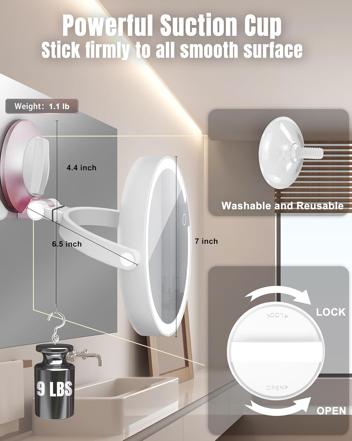 Wall-Mounted Magnifying Mirror with suction cup