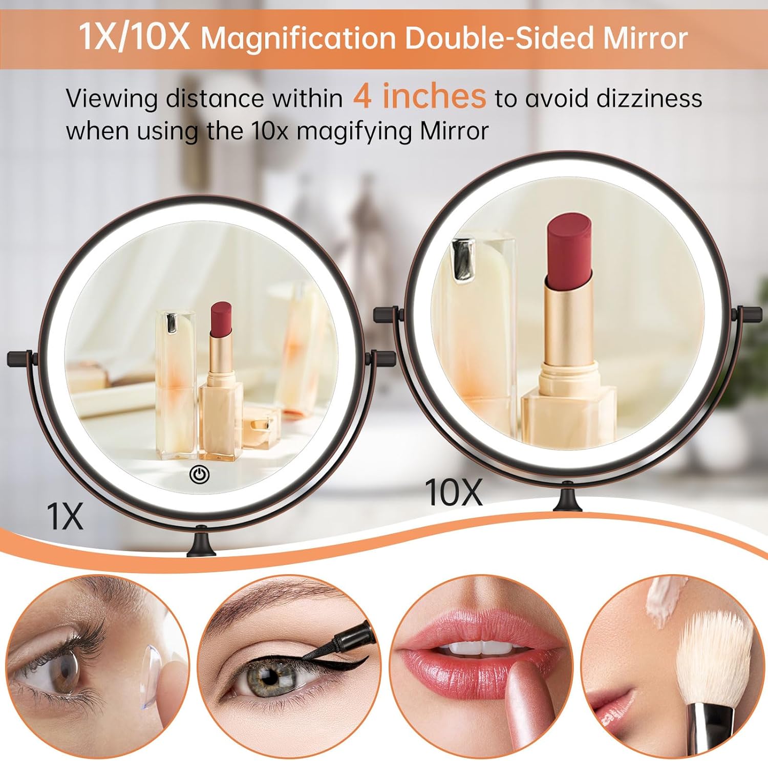 FUNTOUCH Rechargeable Wall Mount Makeup Mirror 8 Inch Double Sided 10X Magnification